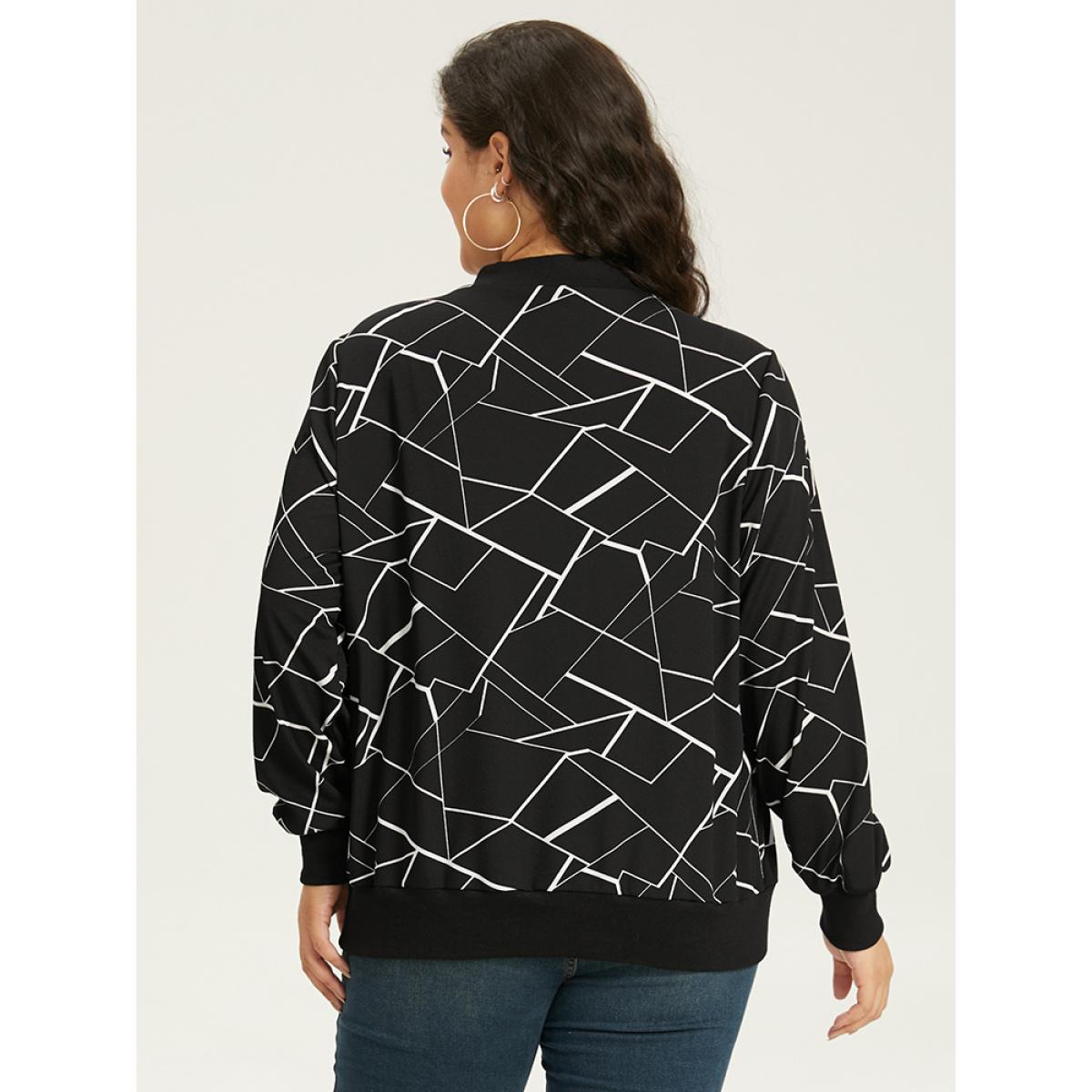 Plus Size Halloween Geometric Graphic Pocket Zipper Elastic Cuffs Jacket Women Black Elastic cuffs Pocket Dailywear Jackets BloomChic 14-16/1X Product Image