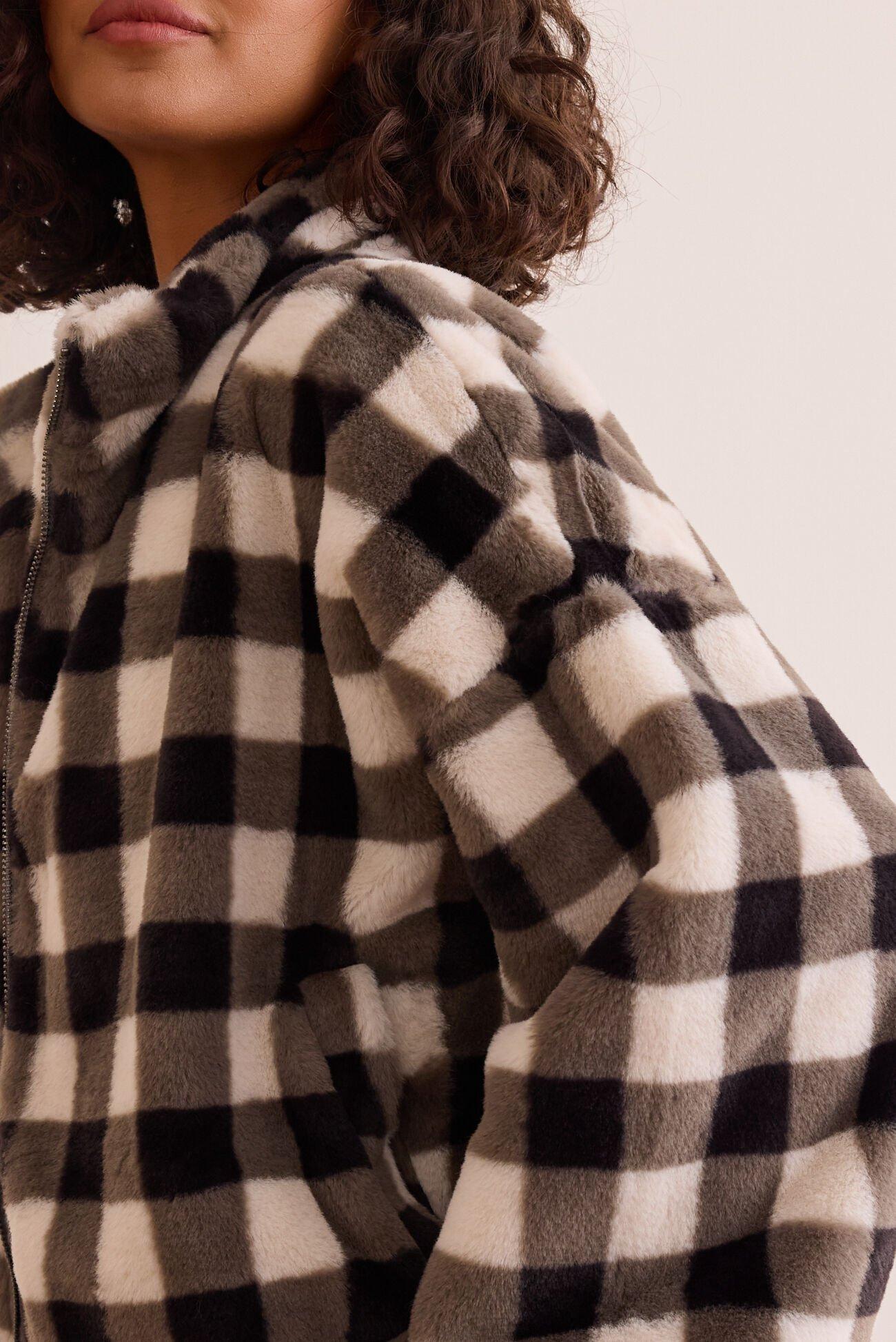 Sideline Gingham Fur Jacket Product Image