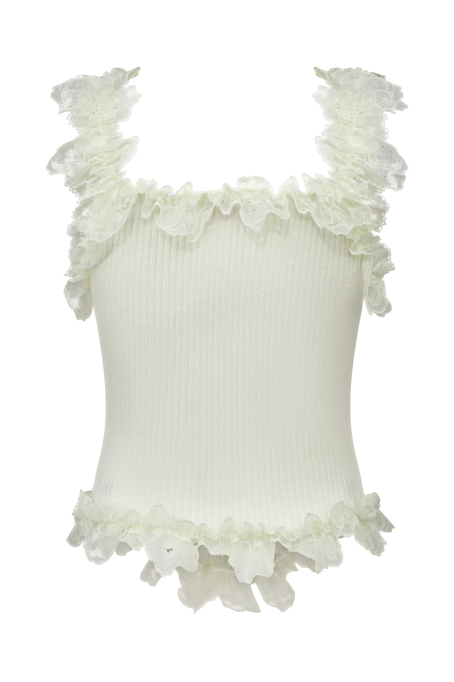 Shay Lace Ruffle Knit Top - Cream Product Image
