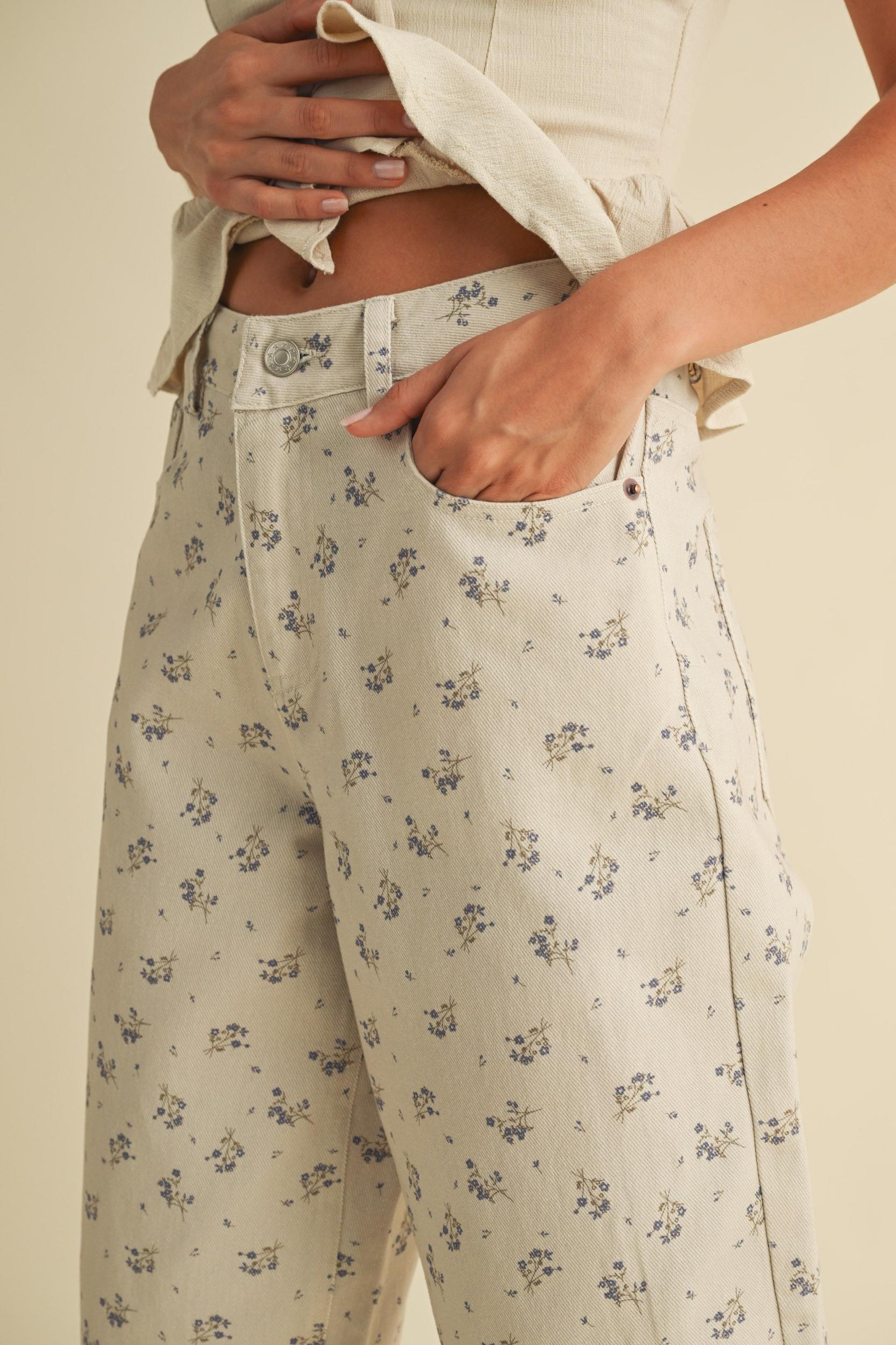 Vintage Floral Denim Pants Product Image