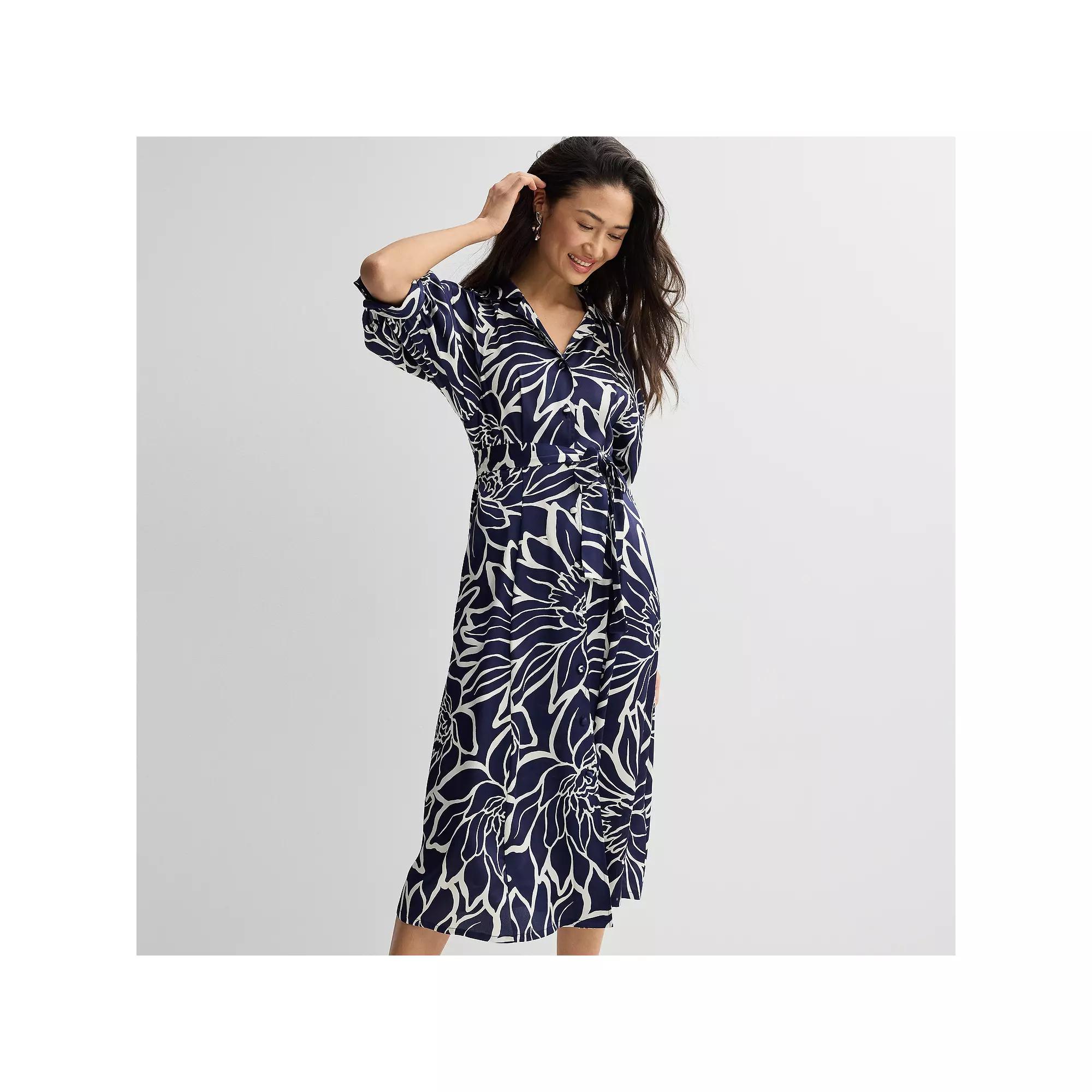 Women's Sandra Darren Floral Midi Shirt Dress, Size: Medium, Navy White Product Image
