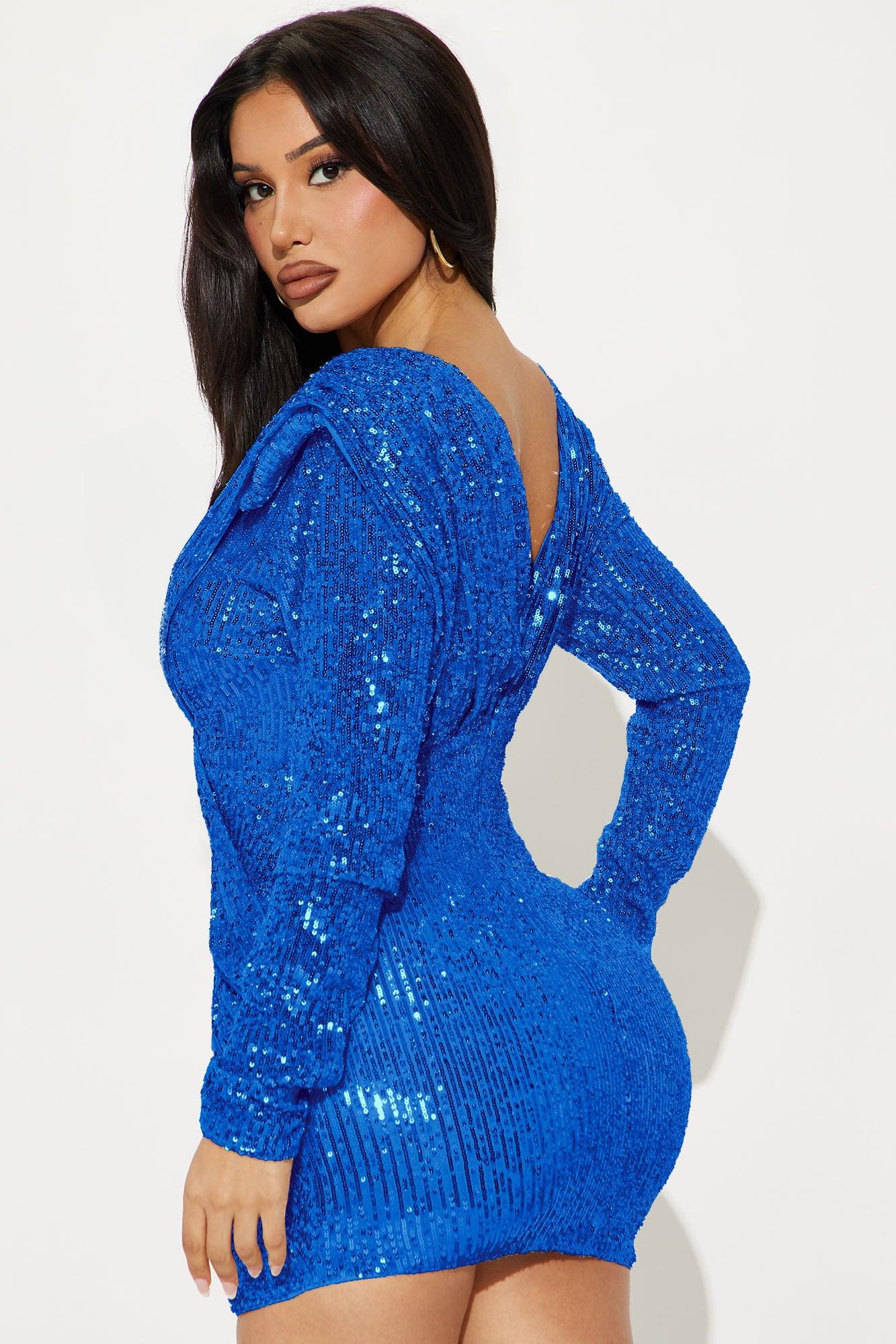 Lustrous Luxury Sequin Mini Dress - CobaltBlue Product Image