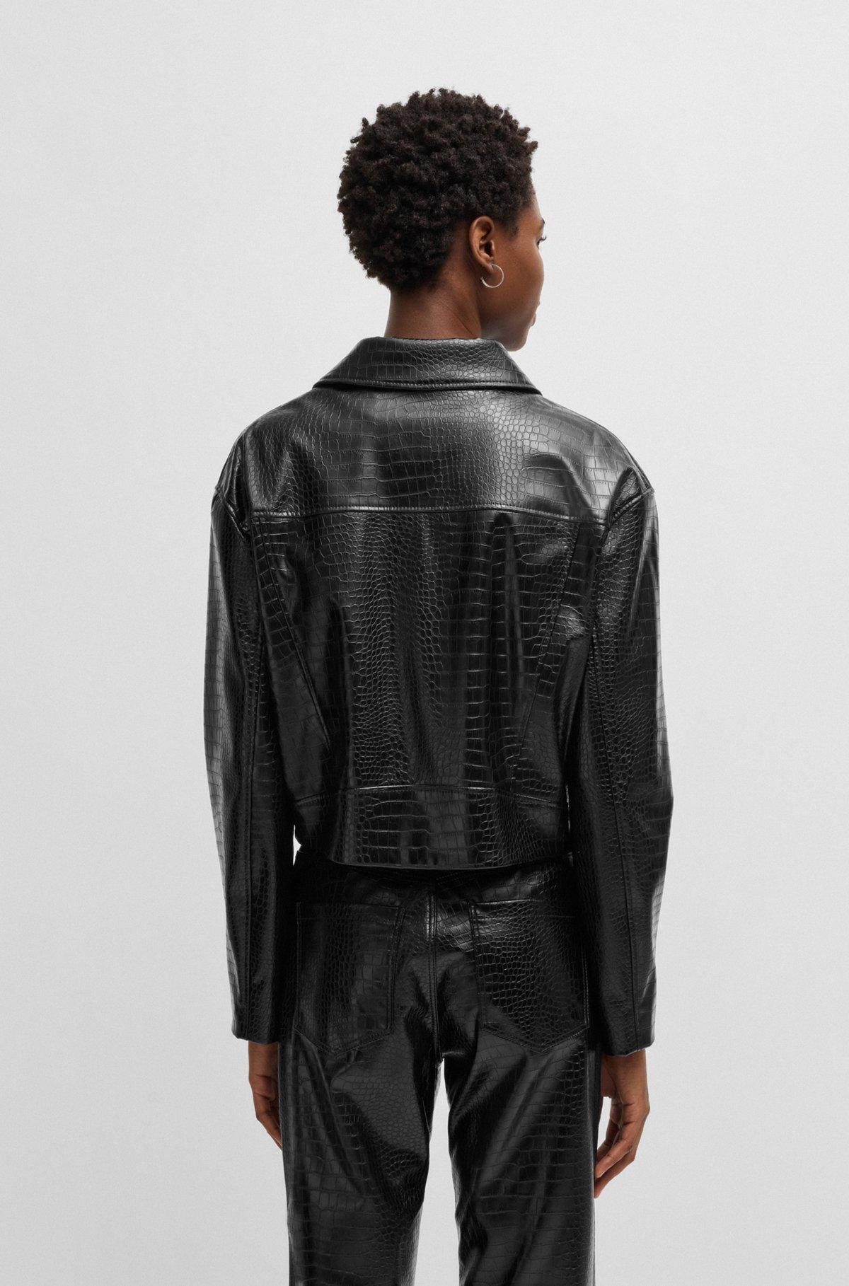 Crocodile-embossed biker jacket in faux leather Product Image