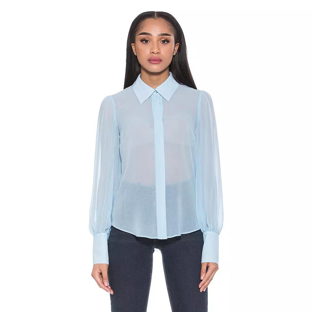 Women's ALEXIA ADMOR Zayn Collared Blouson Sleeve Sheer Blouse, Size: 10, Ivory Product Image