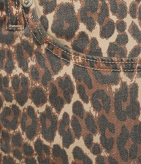 Daze Barrell Leg Mid Rise Leopard Print Denim Jeans Product Image
