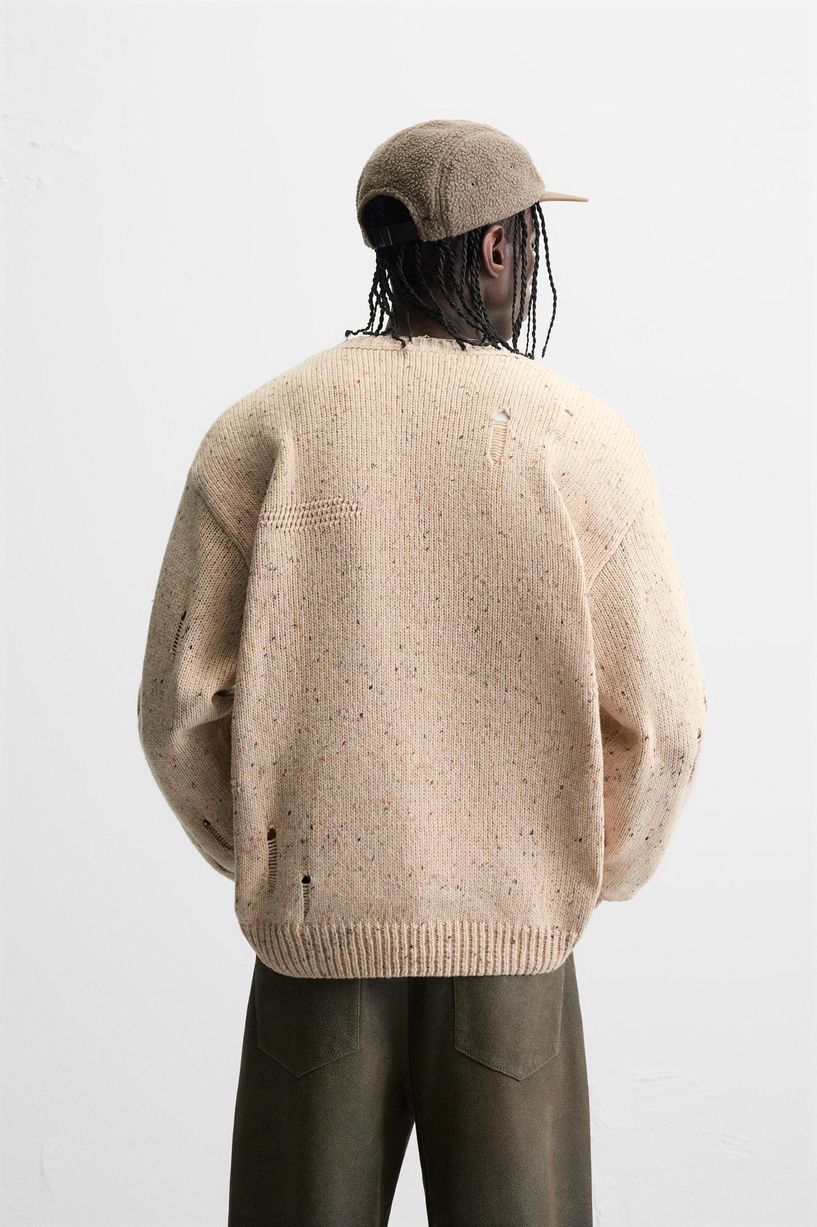 HEATHERED RIPPED EFFECT SWEATER Product Image