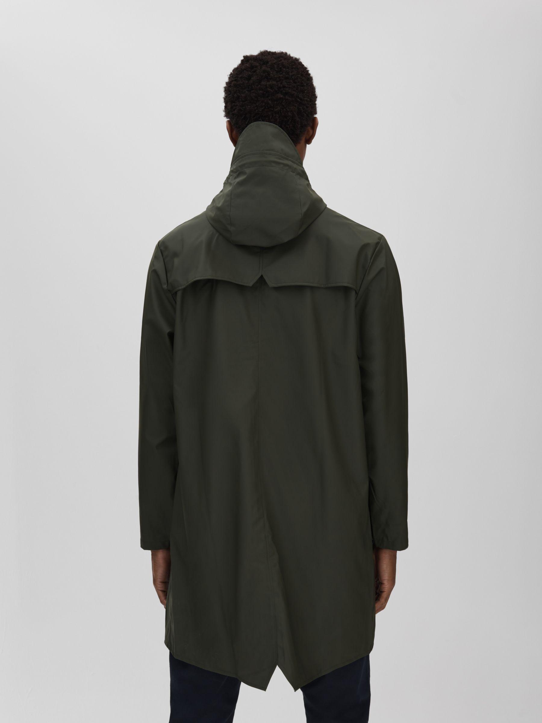Rains Longline Hooded Raincoat in Dark Green Product Image