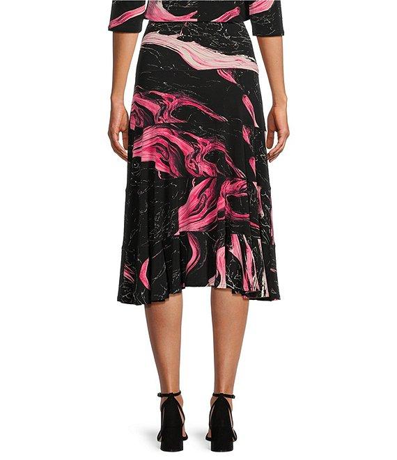Eva Varro Knit Jersey Abstract Marble Line Print Ruffled 5-Tiered A-Line Midi Skirt Product Image