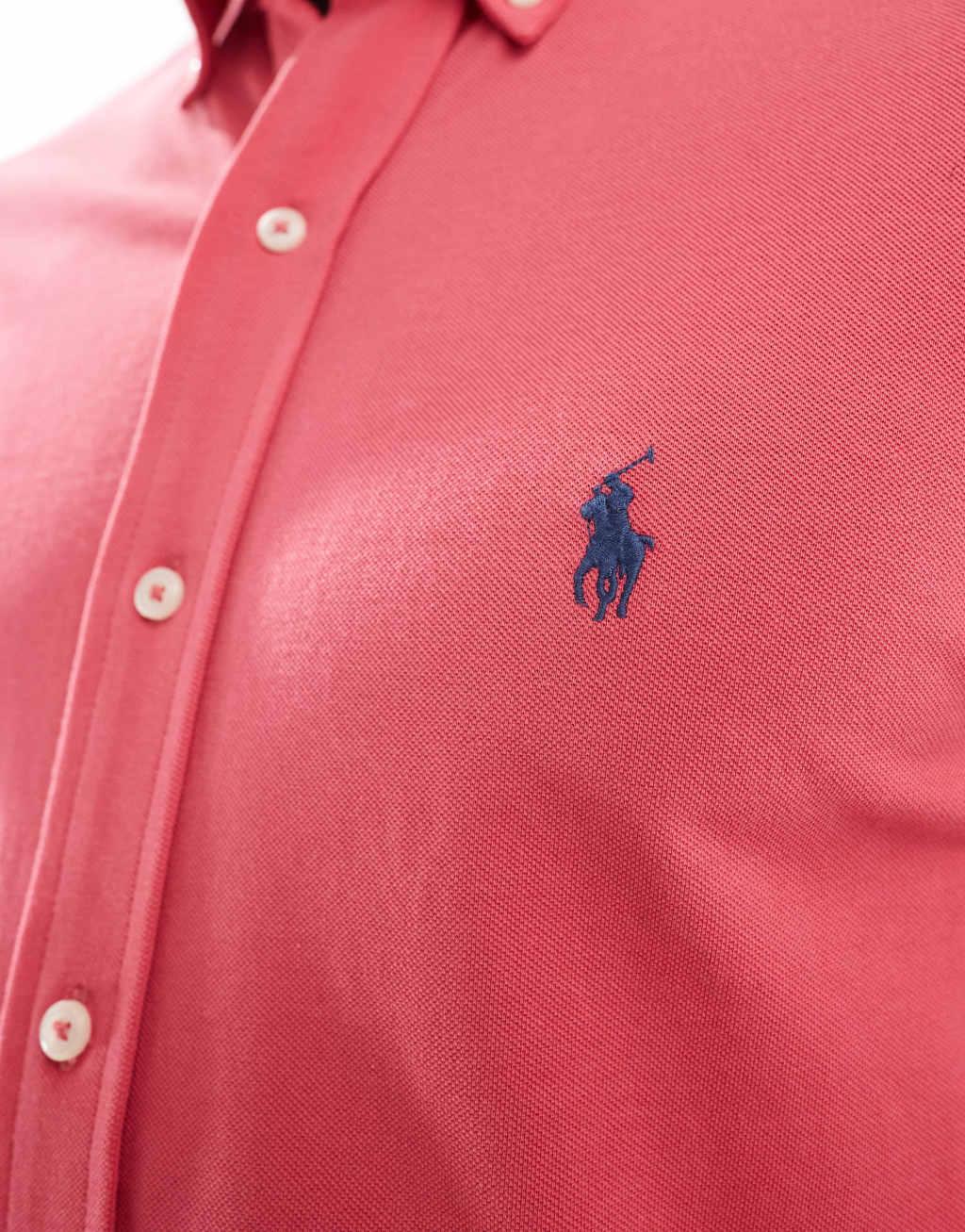 Polo Ralph Lauren icon logo pique shirt in pale red Product Image