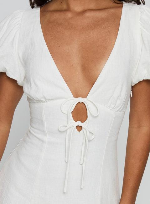 Beloved Puff Sleeve Linen Blend Mini Dress White Product Image