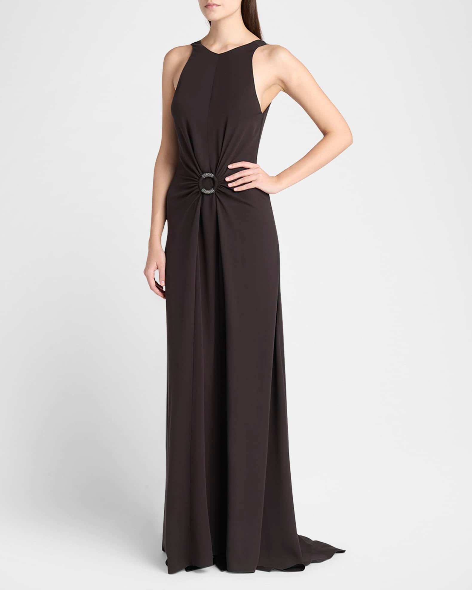 Beaded-Ring Silk Georgette Backless Gown Product Image