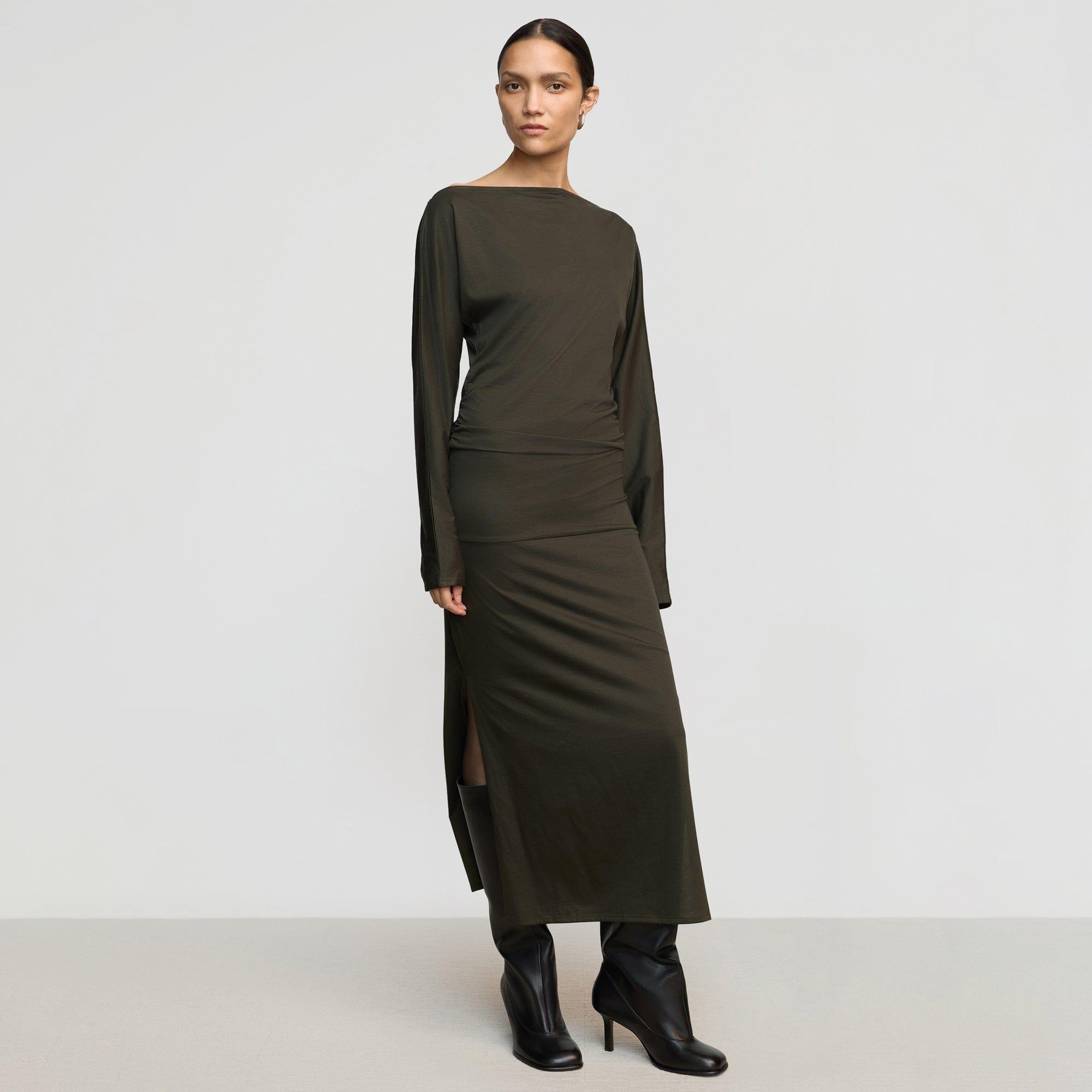 Kezia Off-Shoulder Satin Jersey Dress Product Image