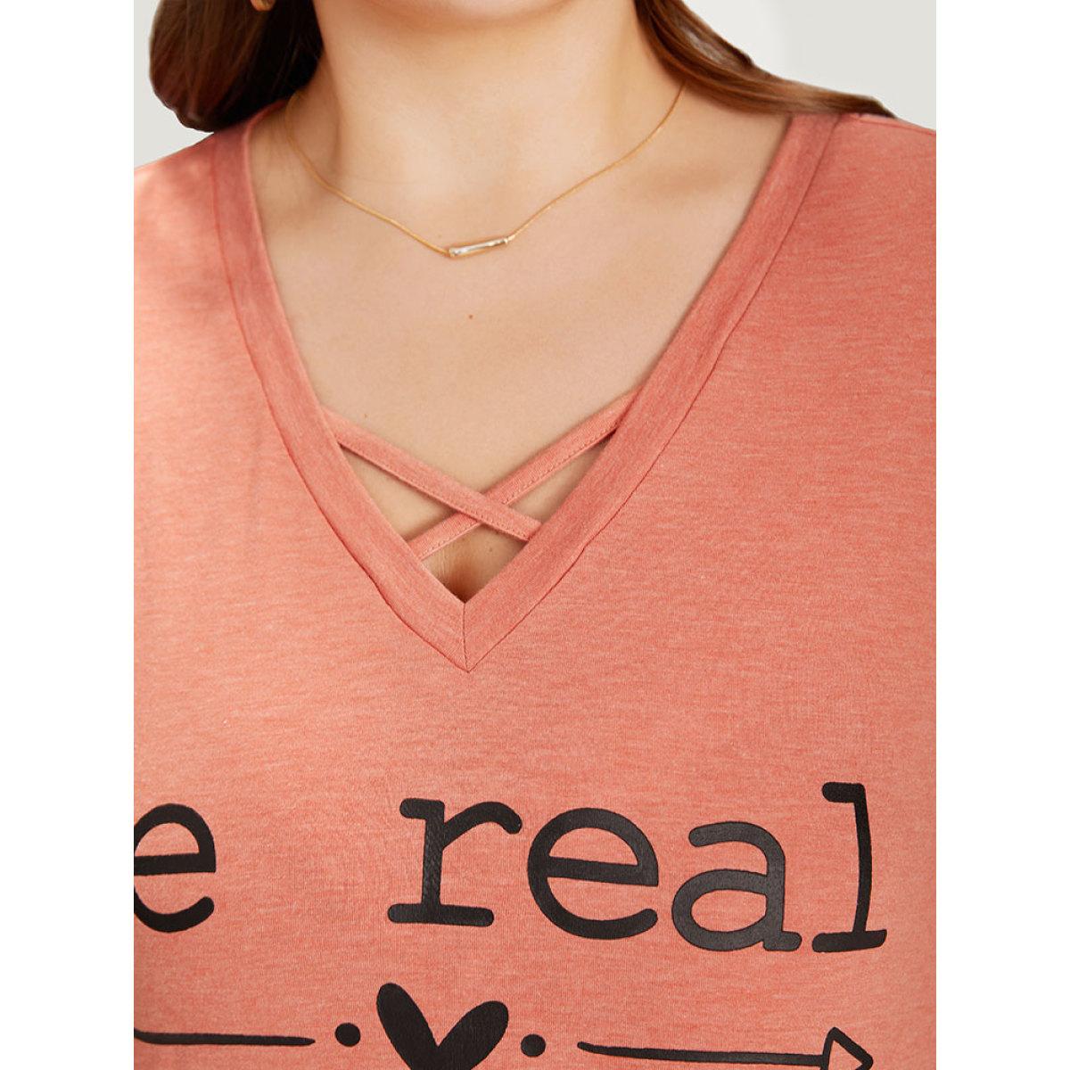 Plus Size Supersoft Essentials Letter Print Pocket Crisscross Neck Dress Coral Women Casual Plain Curvy Midi Dress BloomChic 18-20/2X Product Image