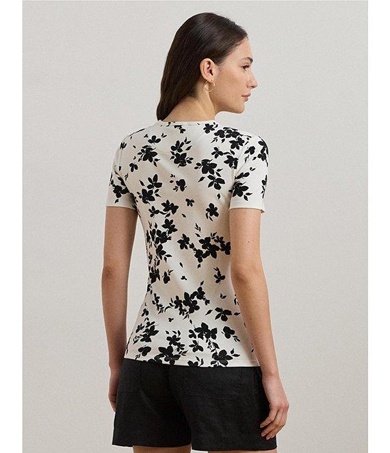 Lauren Ralph Lauren Stretch Knit Floral Print Crew Neck Short Sleeve Tee Product Image