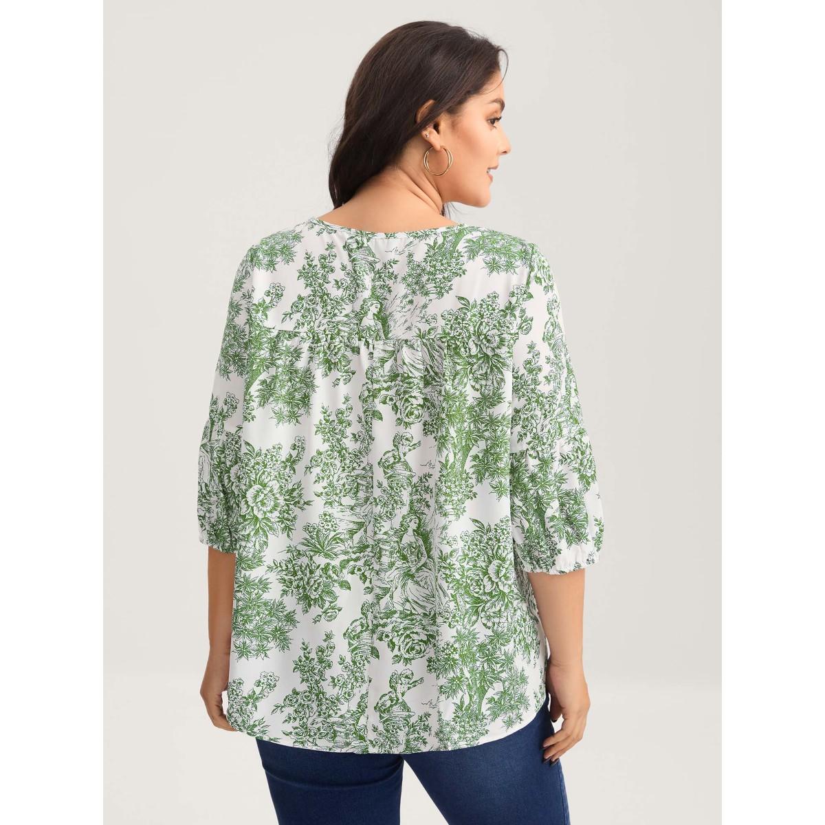 Plus Size Truegreen Artistic Print A-Line Blouse Women Elbow-length sleeve V-neck Everyday-Elegant Blouses BloomChic 14-16/1X Product Image