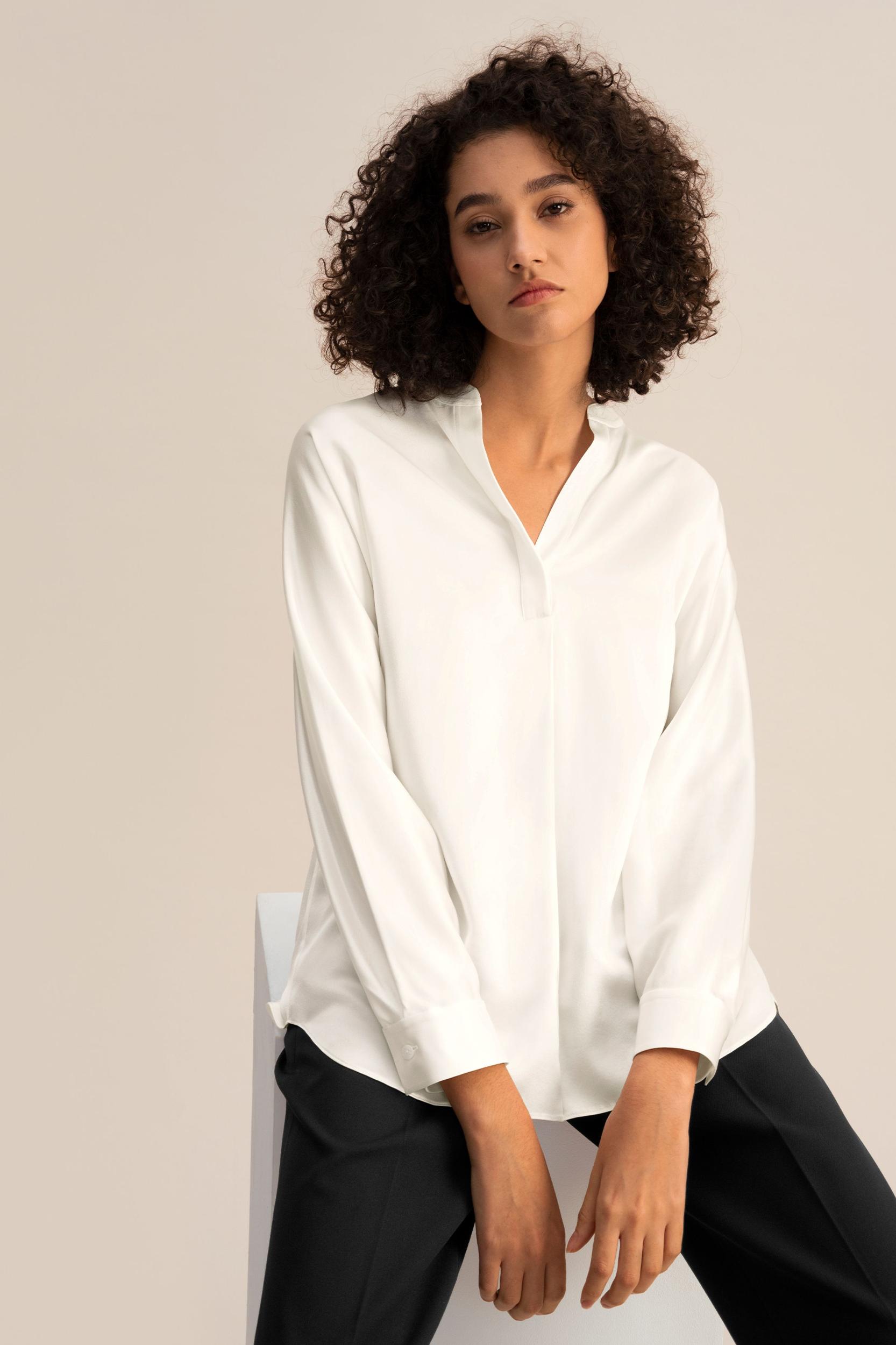 Loungeful Split Neck Silk Shirt Product Image