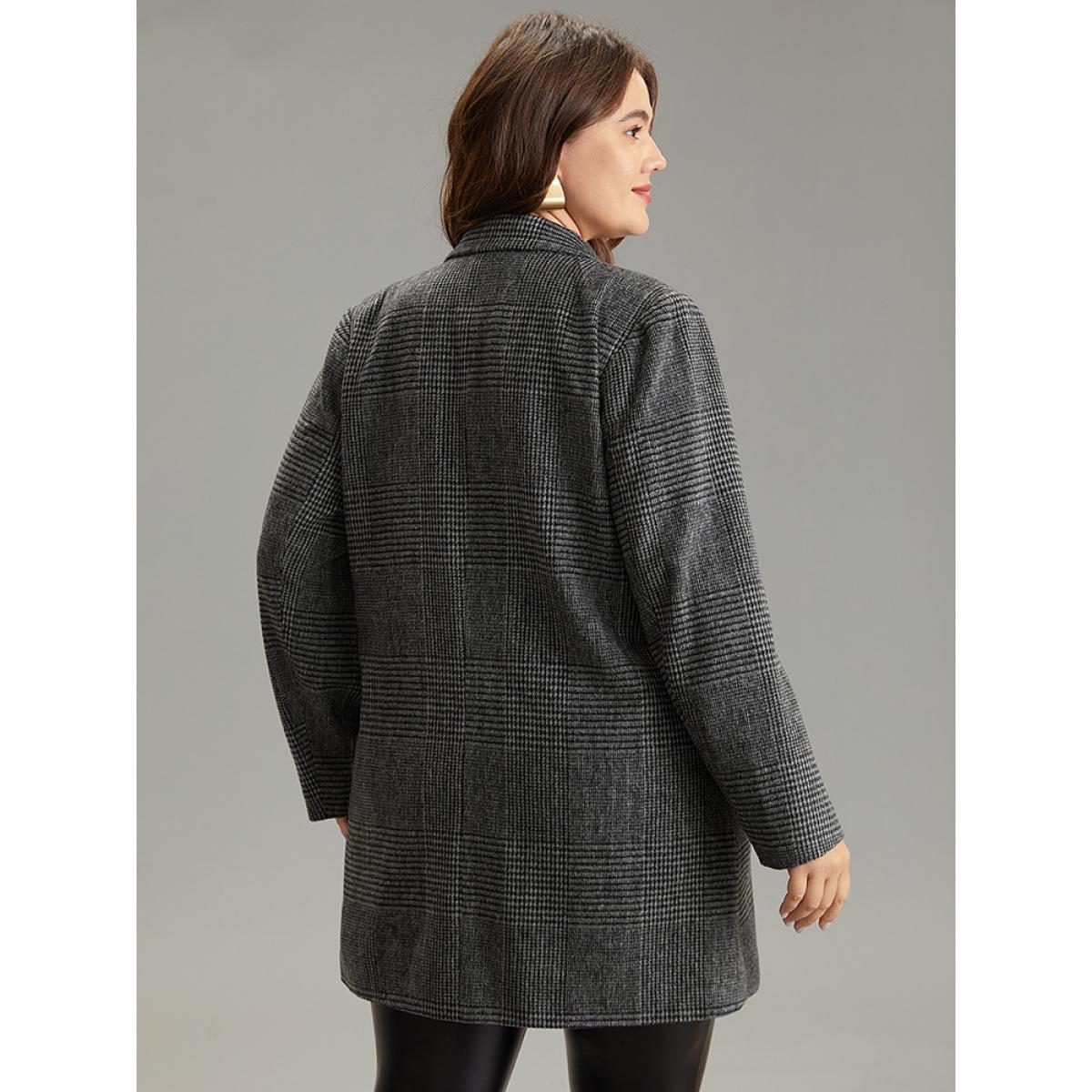 Plus Size Plaid Double Breasted Patched Pocket Tunic Coat Women DimGray Casual Texture Ladies Dailywear Winter Coats BloomChic 28/5X Product Image