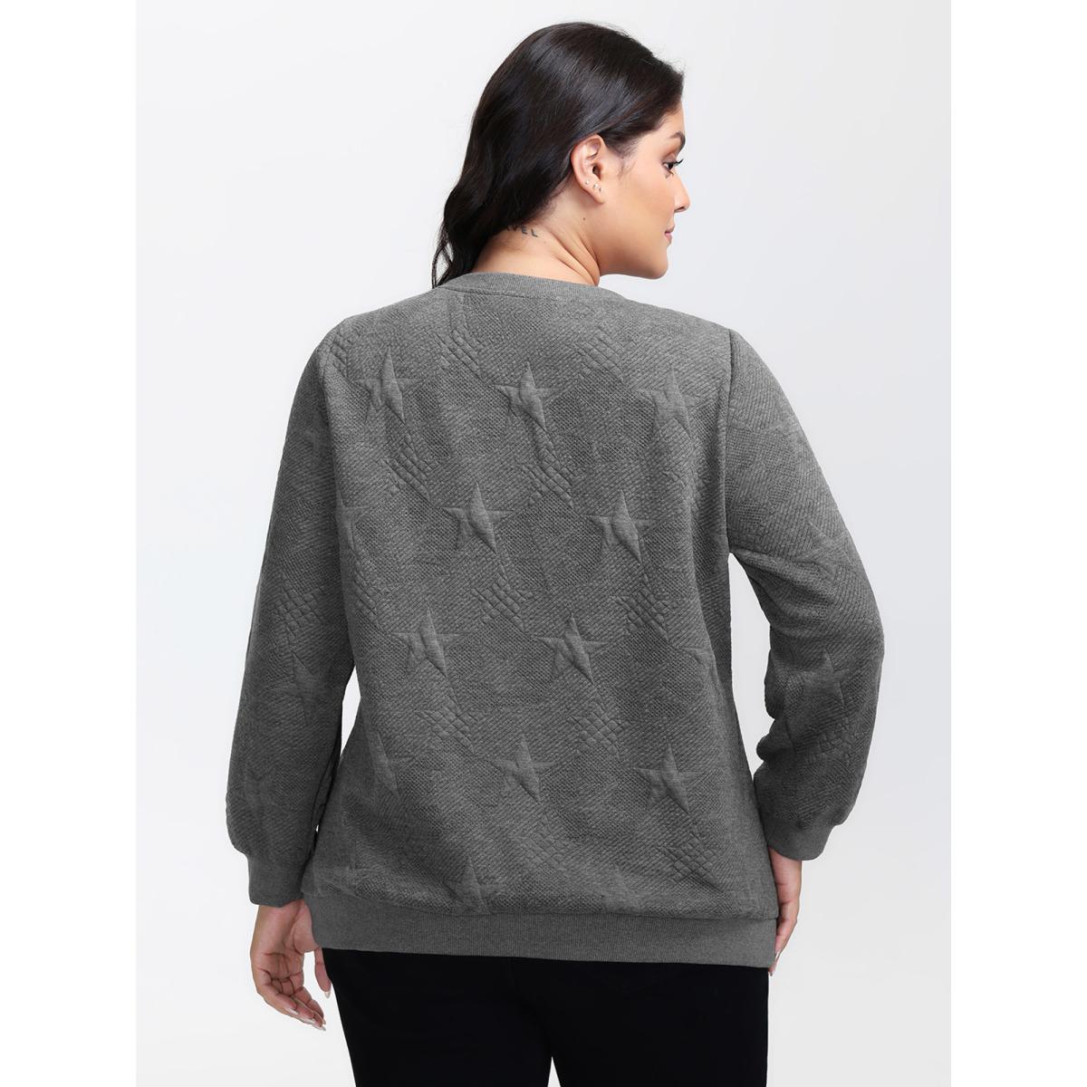 Plus Size Jacquard Star Print Knit Sweatshirt Women DimGray Leisure Round Neck Casual Sweatshirts BloomChic 14-16/1X Product Image