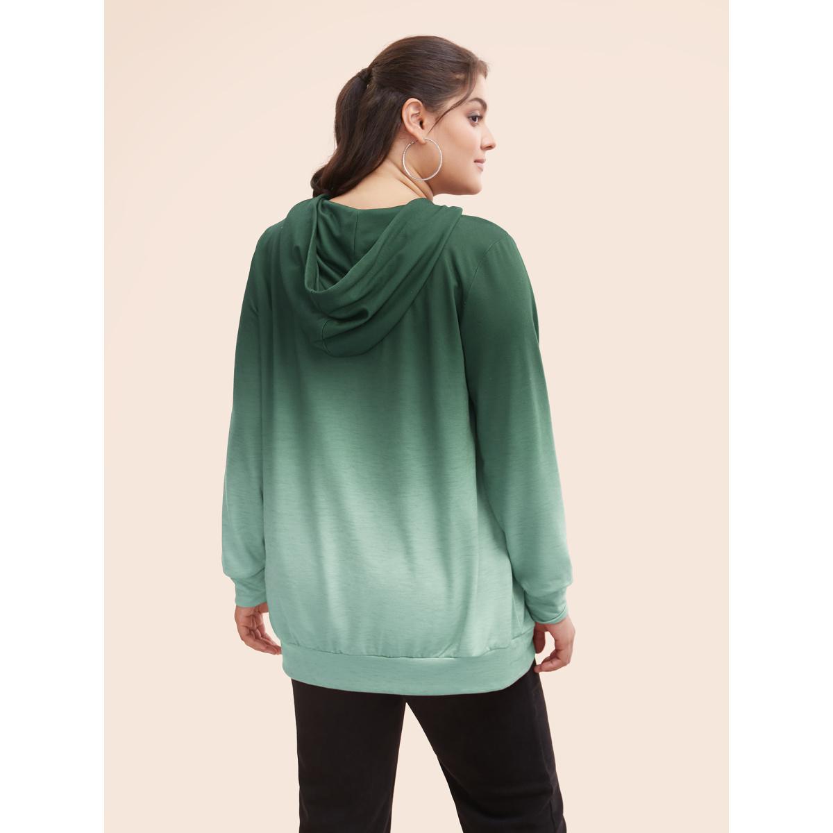 Plus Size Ombre Pocket Drawstring Hooded Sweatshirt Women Green Leisure Elastic cuffs Hooded Casual Sweatshirts BloomChic 22-24/3X Product Image