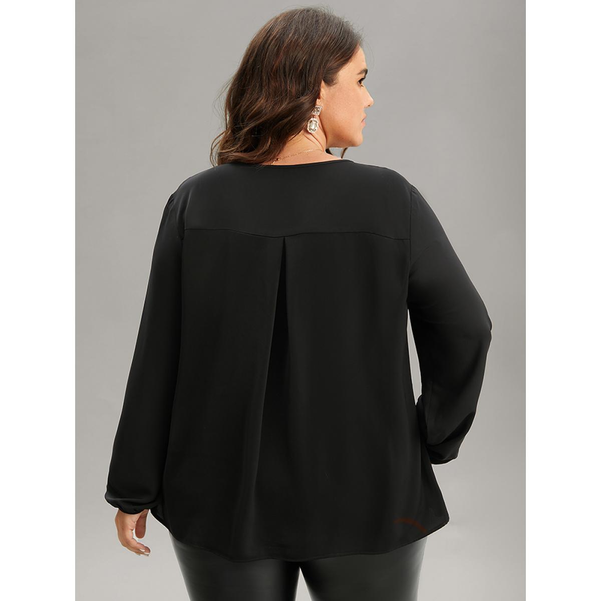 Plus Size Black Sequin Tassel Trim Patchwork Lantern Sleeve Blouse Women Glamour Long Sleeve Round Neck Party Blouses BloomChic 22-24/3X Product Image