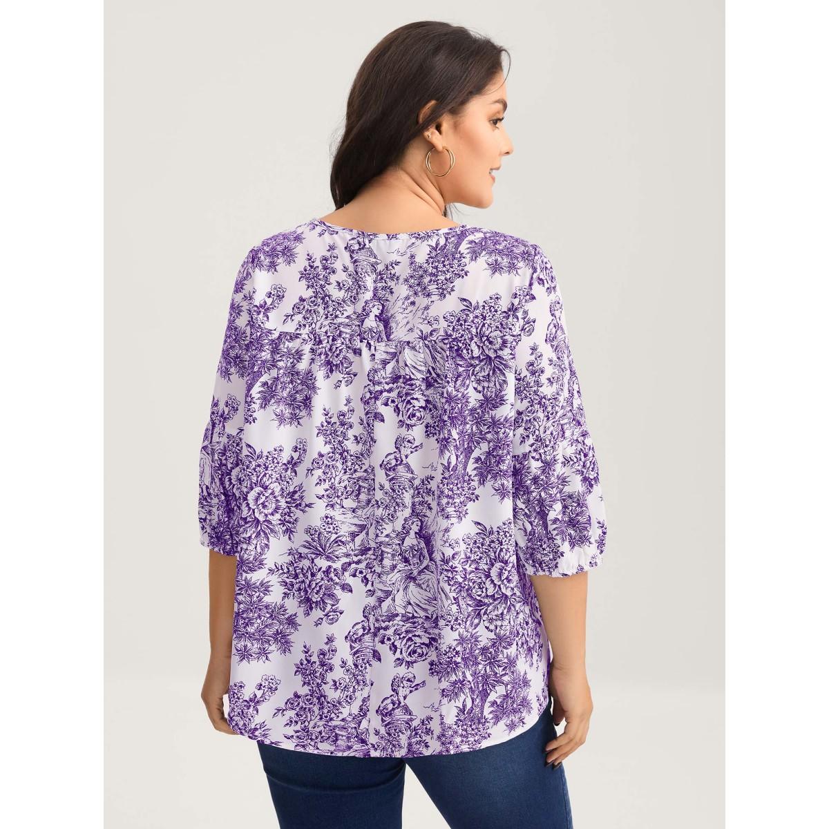 Plus Size Plum Artistic Print A-Line Blouse Women Timeless Elbow-length sleeve V-neck Elegant Blouses BloomChic 30/6X Product Image
