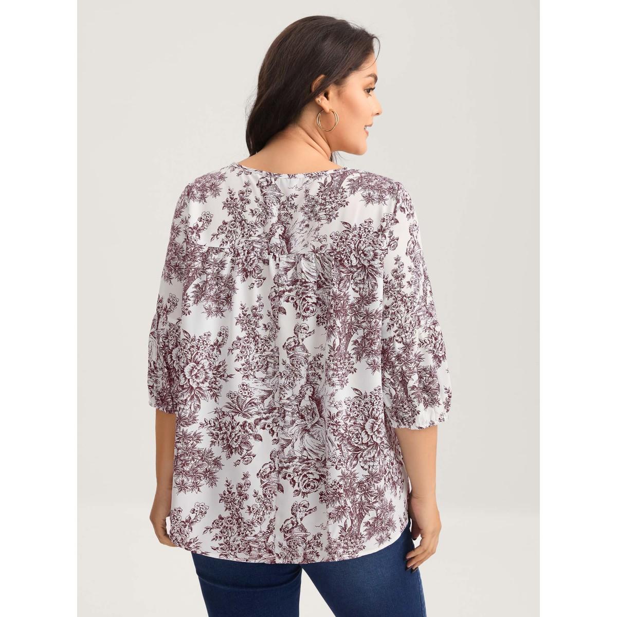 Plus Size Plum Artistic Print A-Line Blouse Women Timeless Elbow-length sleeve V-neck Elegant Blouses BloomChic 30/6X Product Image