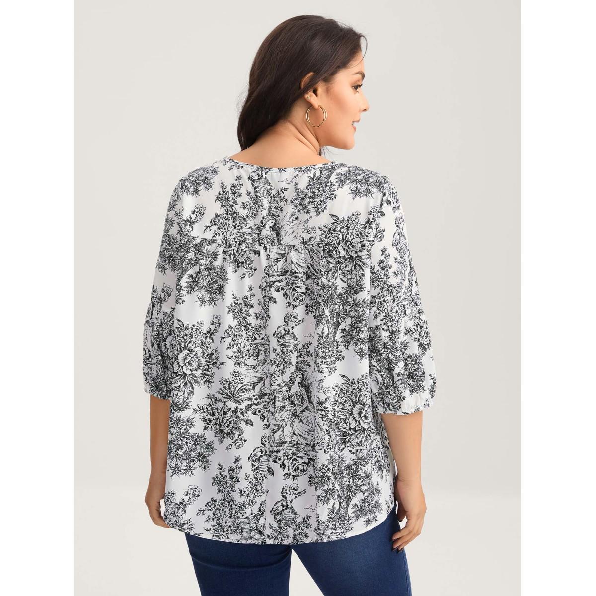 Plus Size Plum Artistic Print A-Line Blouse Women Timeless Elbow-length sleeve V-neck Elegant Blouses BloomChic 30/6X Product Image