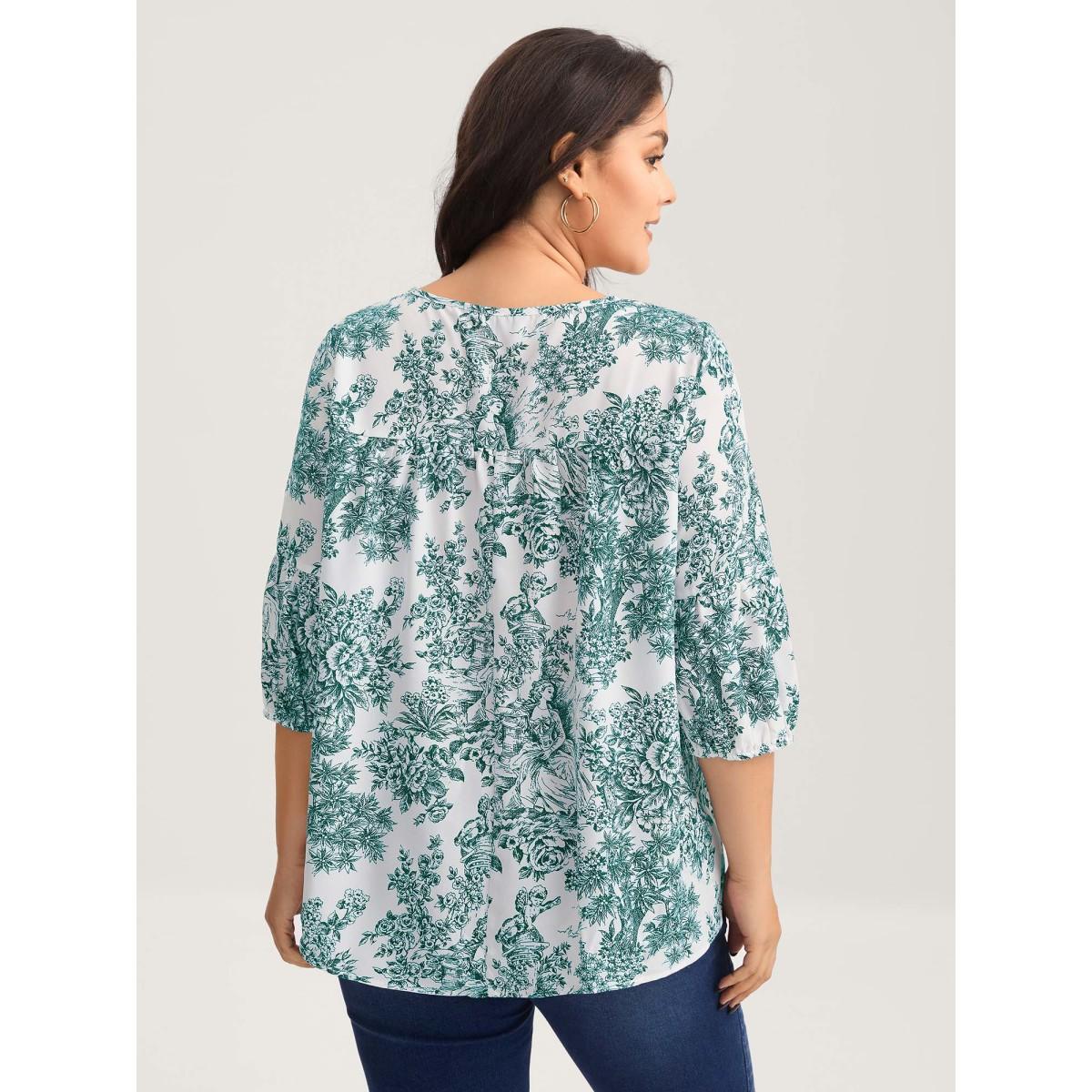 Plus Size Plum Artistic Print A-Line Blouse Women Timeless Elbow-length sleeve V-neck Elegant Blouses BloomChic 30/6X Product Image