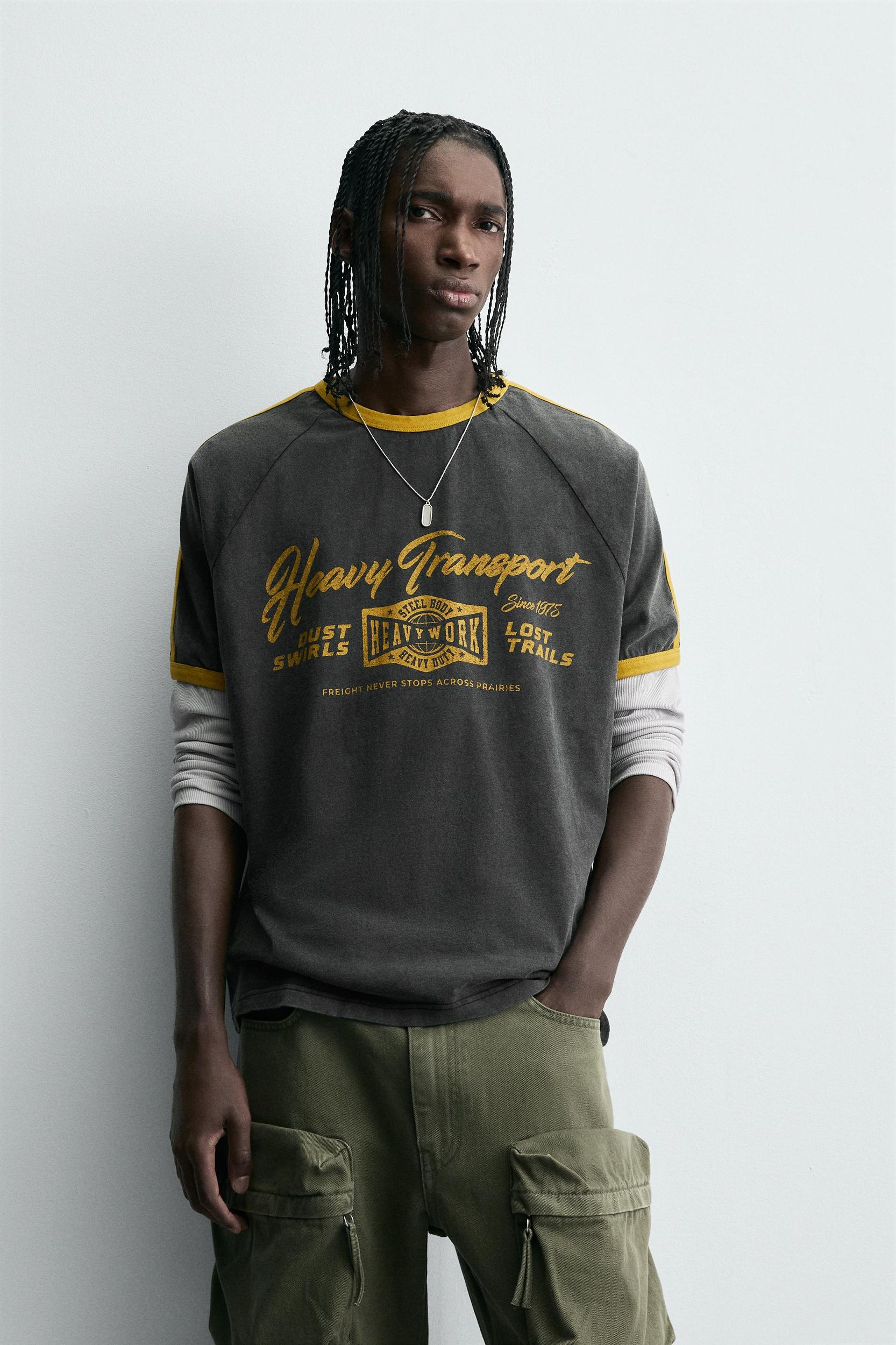 RIBBED CONTRAST TEXT T-SHIRT Product Image
