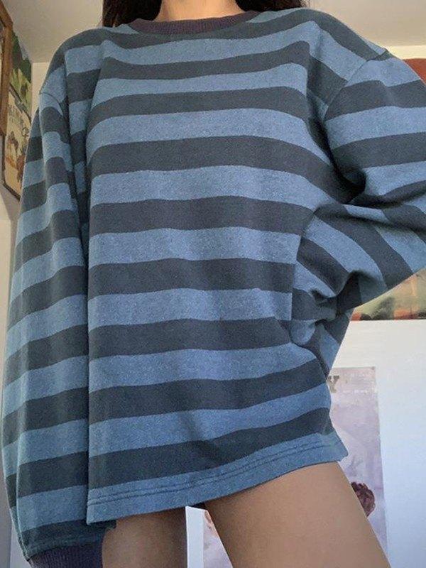 Vintage Striped Oversized Pullover Sweatshirt Product Image