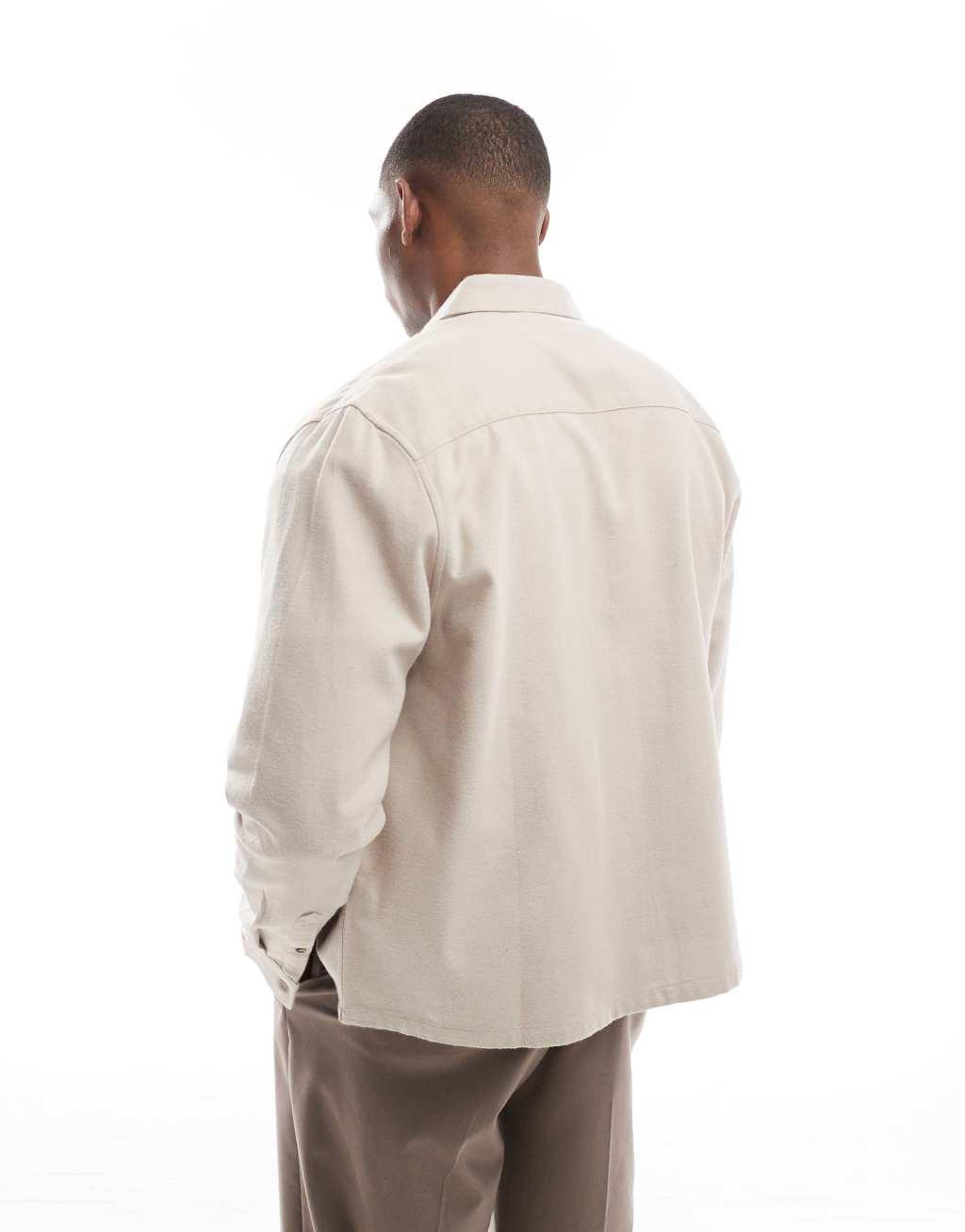 ASOS DESIGN oversized boxy brushed oxford shirt in light brown Product Image