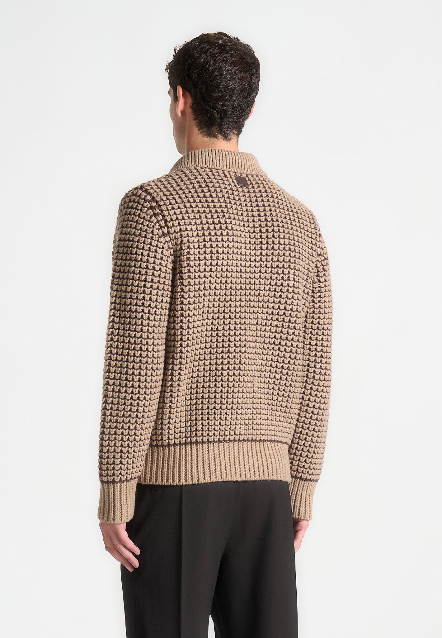 Textured Wool Knit Polo Jumper - Taupe Male Product Image