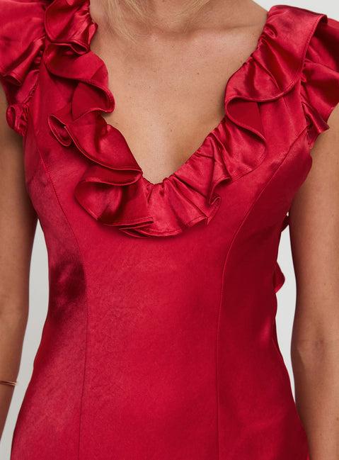 Butacup Frill Mini Dress Red Product Image