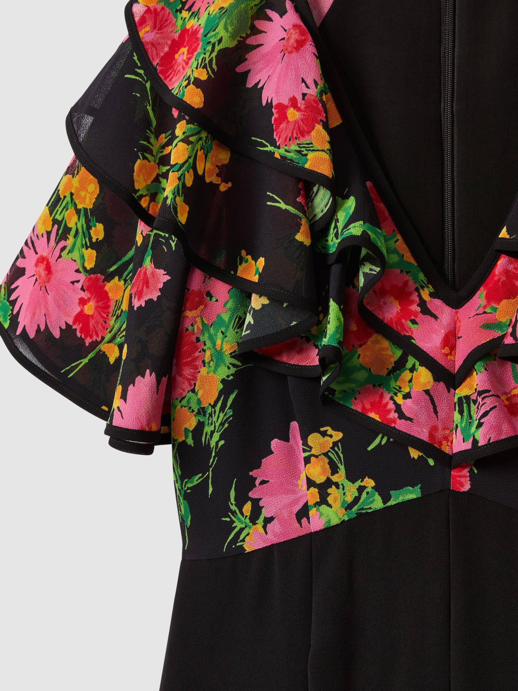 Florere Ruffle Sleeve Jumpsuit in Pink/Black Product Image