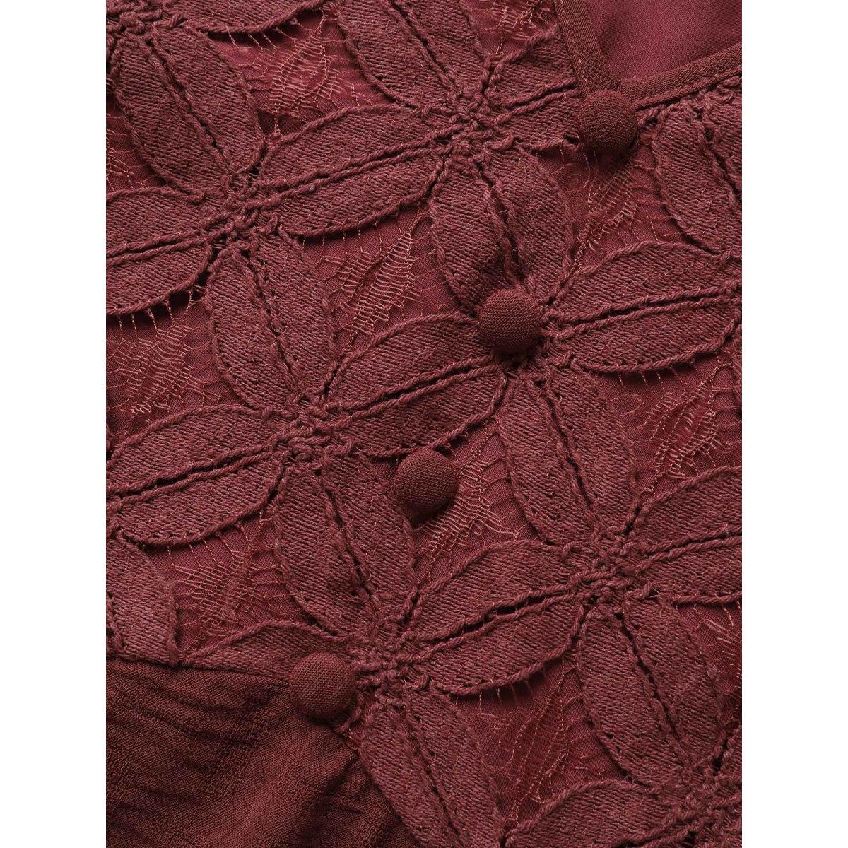 Plus Size Plain Lace Panel Cap Sleeve Dress Denimburgundy Women Elegant Texture V-neck Cap Sleeve Curvy BloomChic 26/4X Product Image