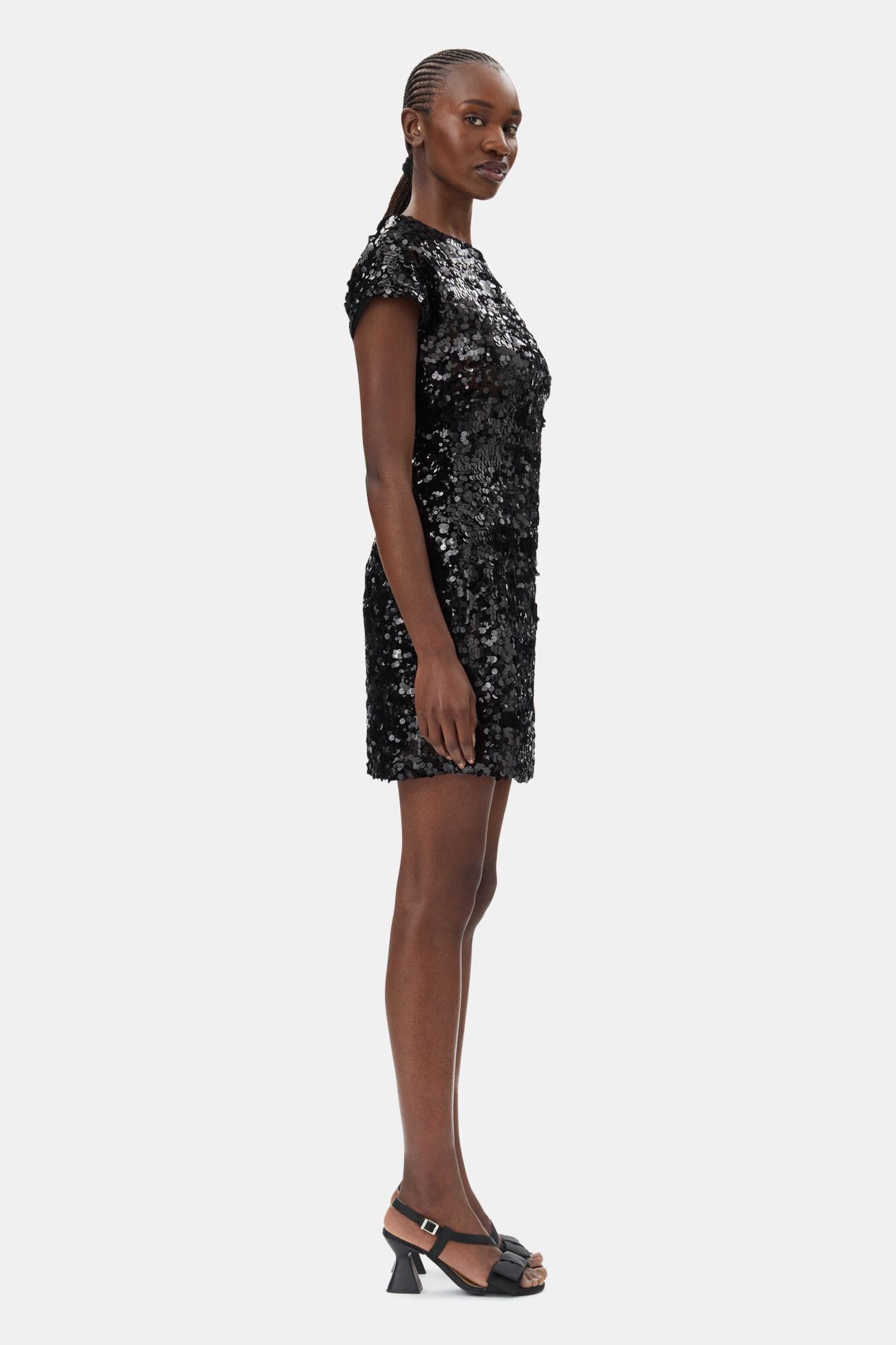 Black Velvet Sequins Mini Dress Product Image