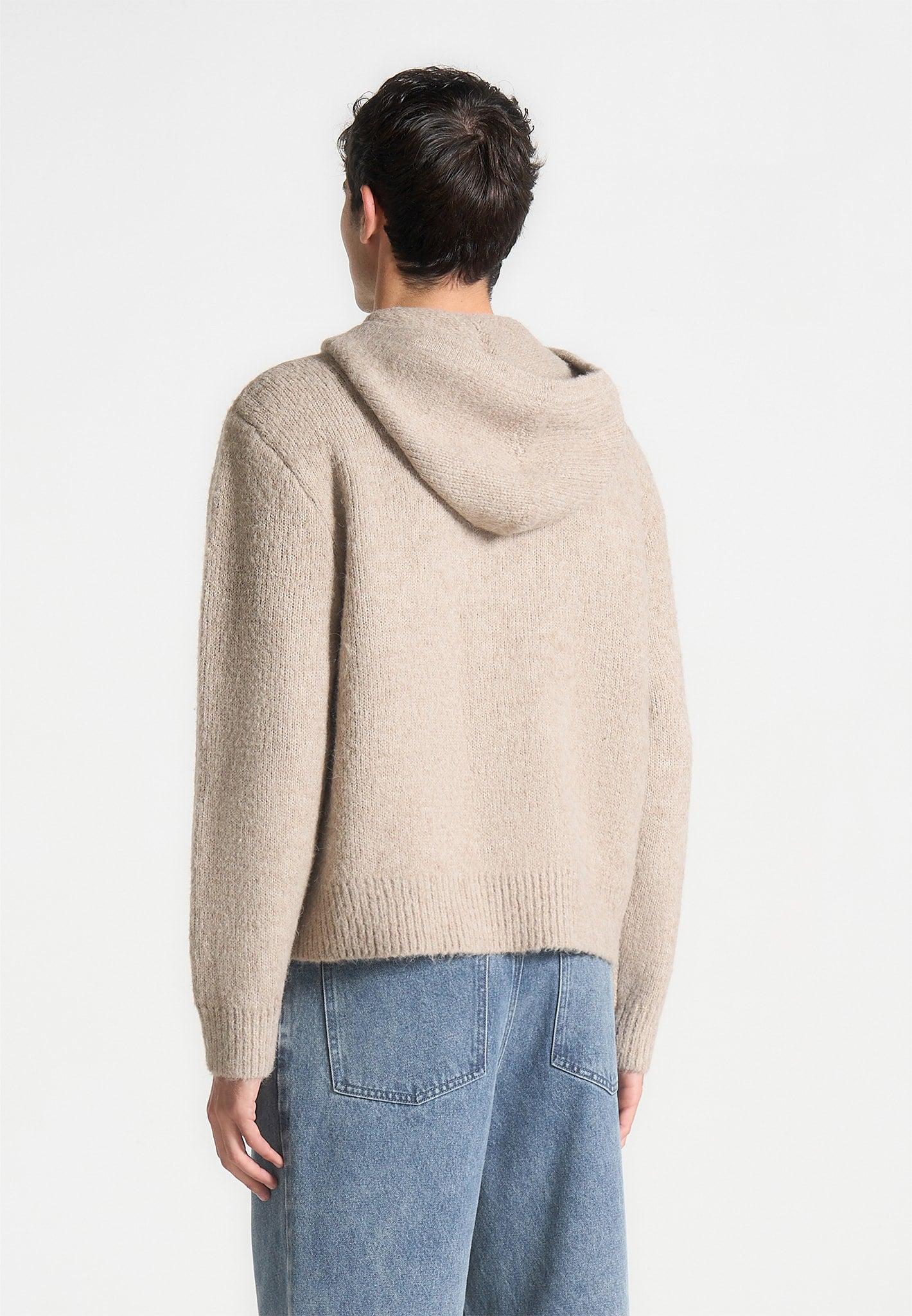 Mohair-Blend Zip Through Hoodie - Beige Male Product Image