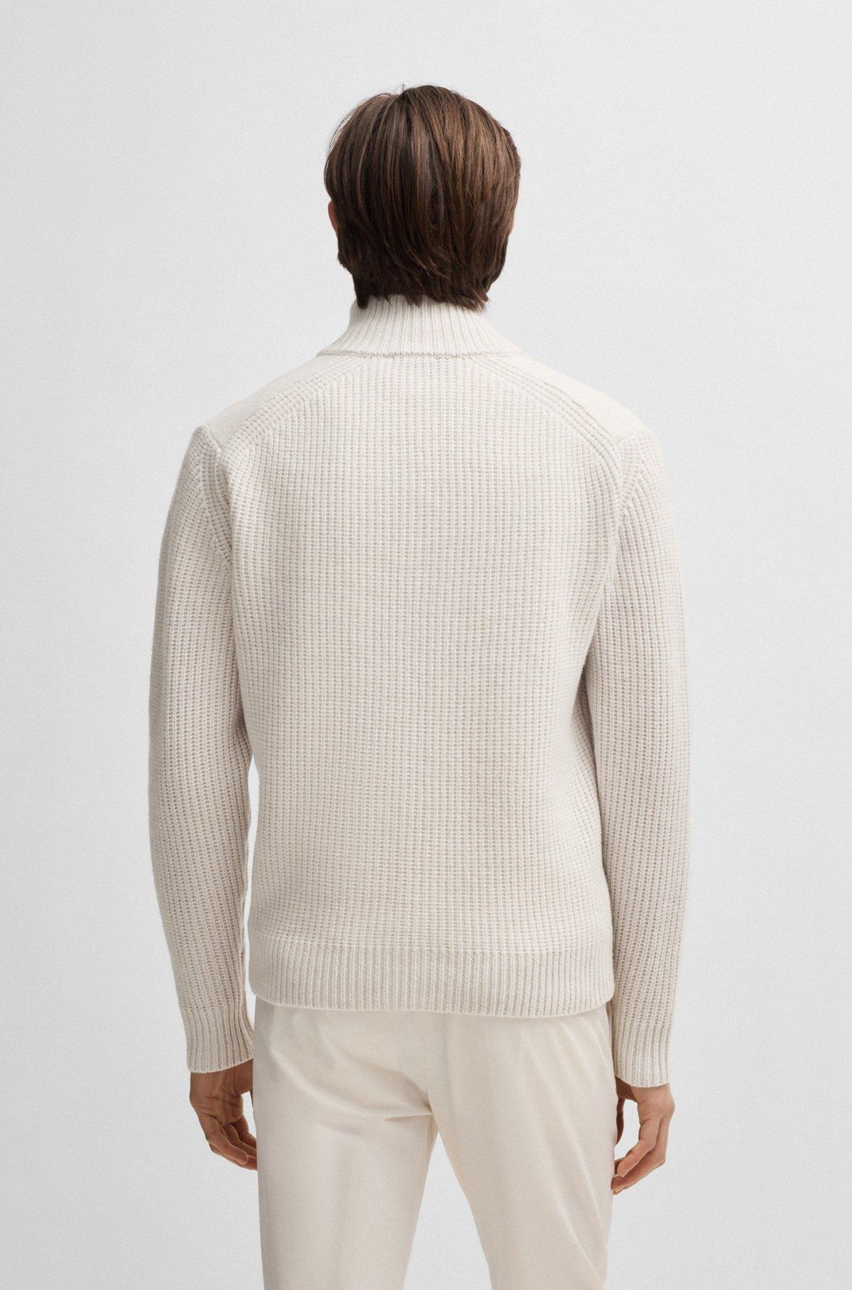 BOSS - Zip-up cardigan in wool and cashmere - White Product Image