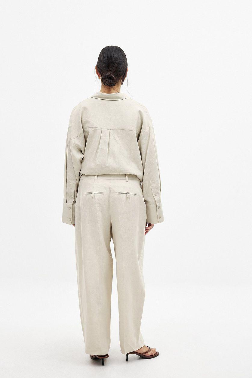 Tapered Linen Mid Waist Trousers Product Image