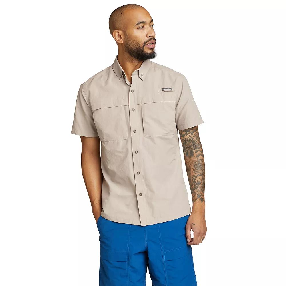 Men's Eddie Bauer UPF 50 Ripstop Guide Short Sleeve Button-Down Shirt, Size: Small, Lt Gray Product Image