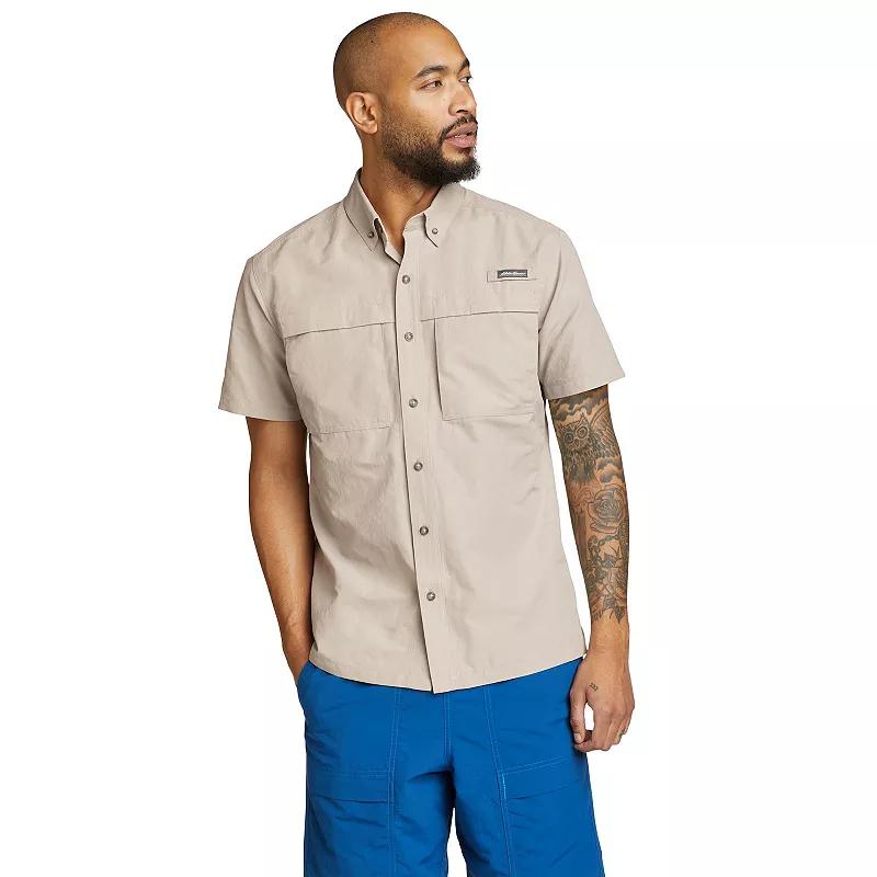 Men's Eddie Bauer UPF 50 Ripstop Guide Short Sleeve Button-Down Shirt, Size: Small, Lt Gray Product Image
