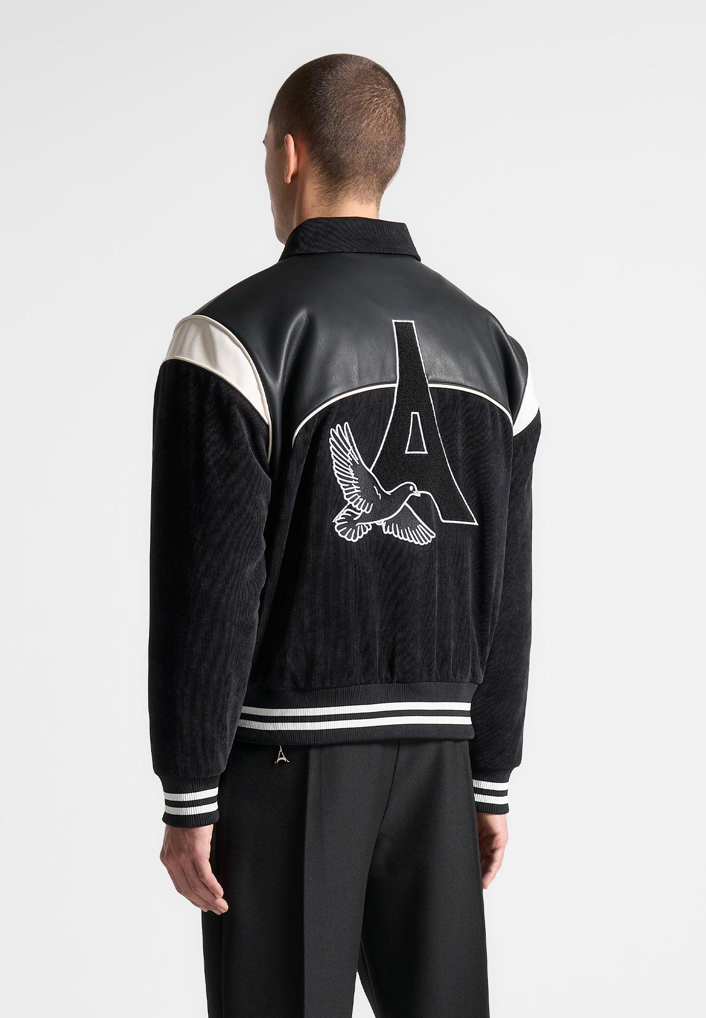 Raglan Corduroy Eiffel Varsity Jacket - Black Male Product Image