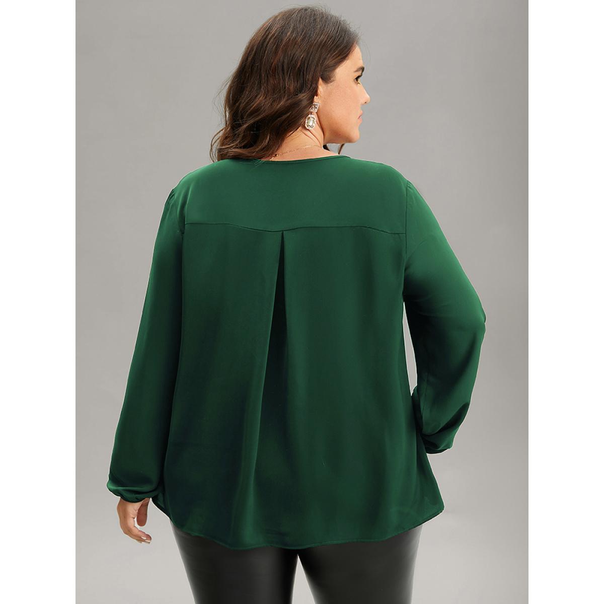 Plus Size DarkGreen Sequin Tassel Trim Patchwork Lantern Sleeve Blouse Women Glamour Long Sleeve Round Neck Party Blouses BloomChic 30/6X Product Image