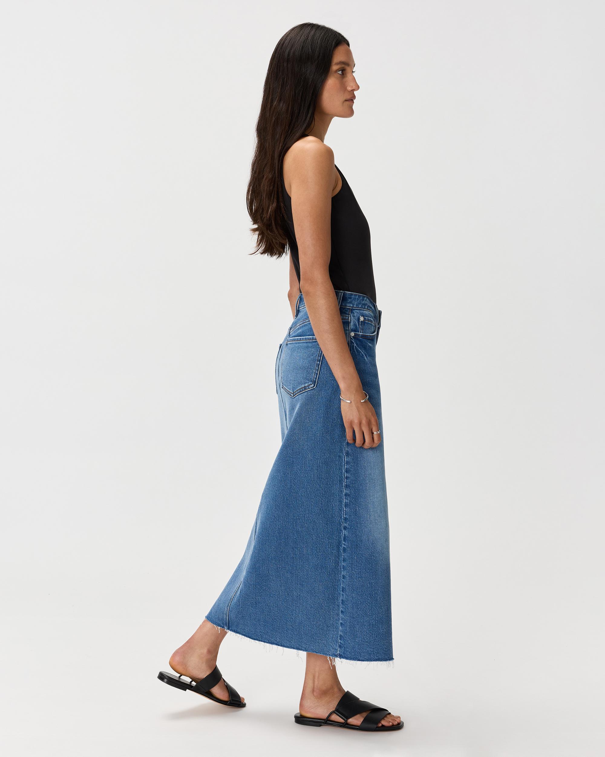 Quince | Women's Stretch Denim 5-Pocket Midi Skirt Organic Cotton Product Image