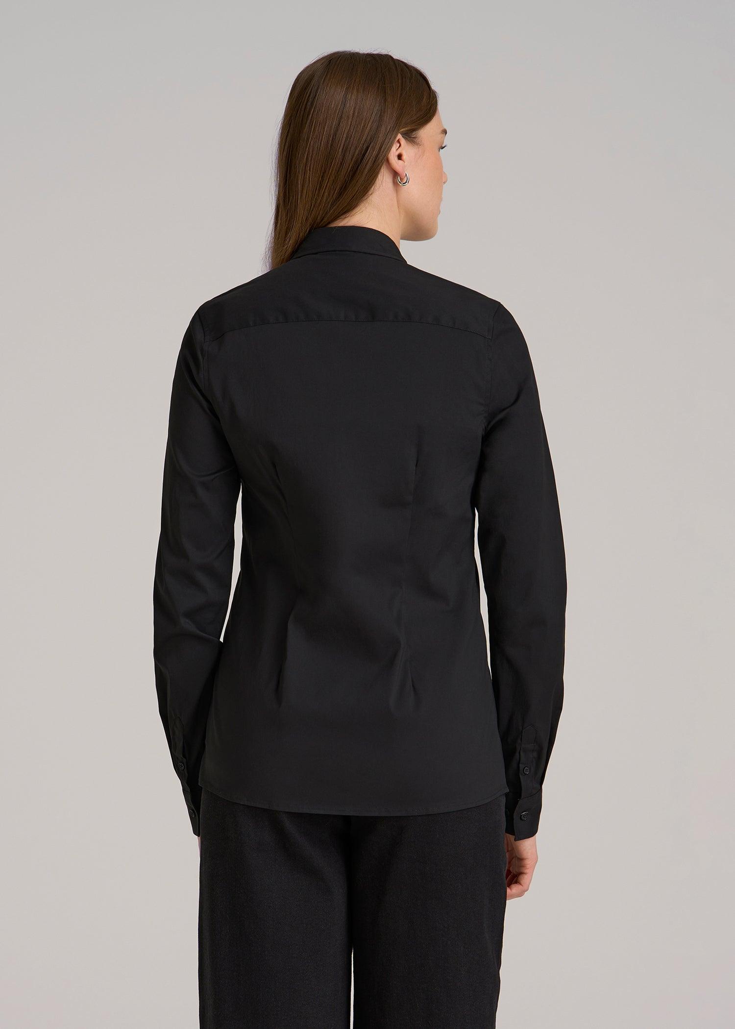 Button-Up Dress Shirt for Tall Women in Black Female Product Image