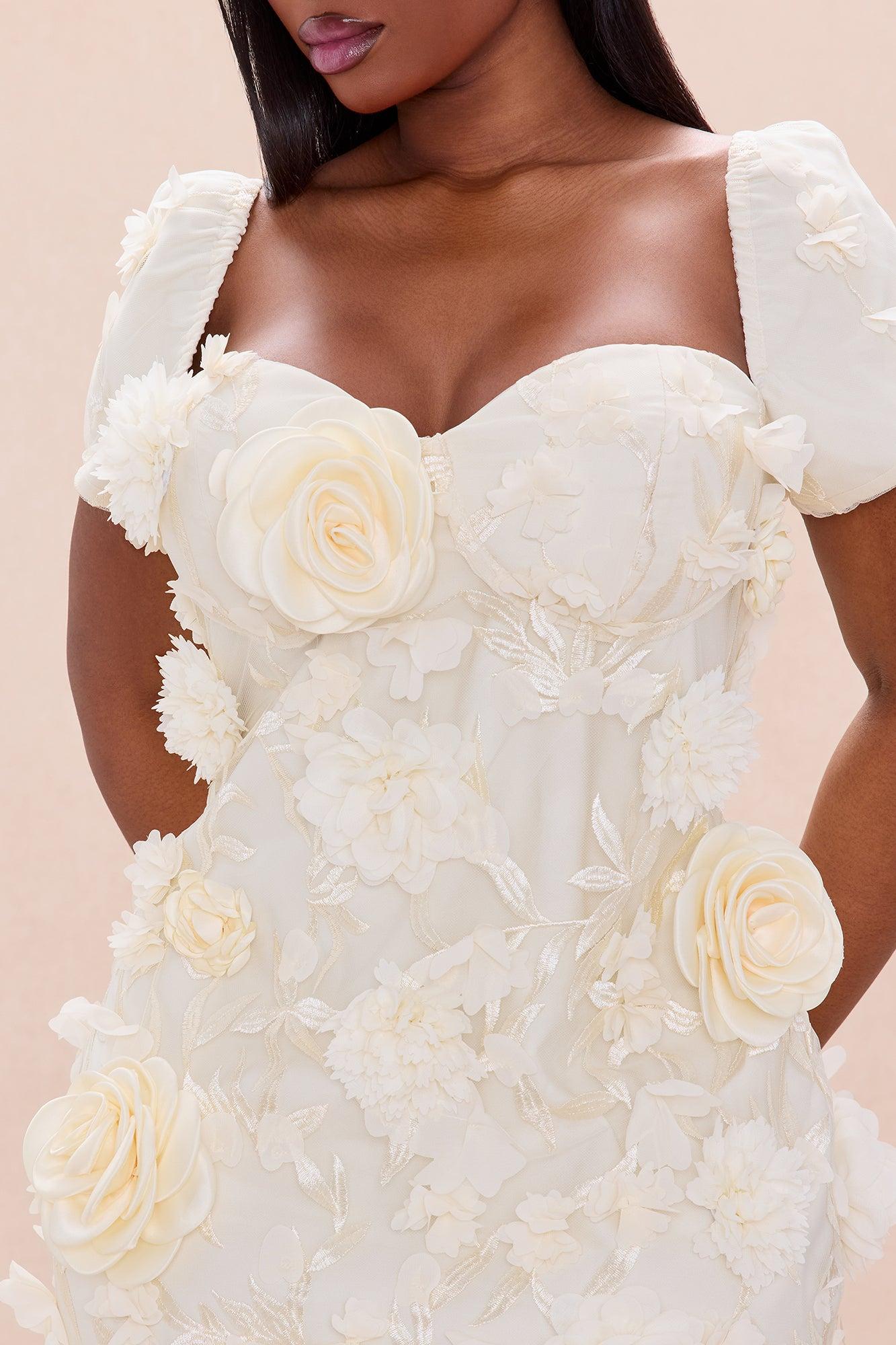 Tiana Cap Sleeve Floral Mini Dress - Cream Female Product Image