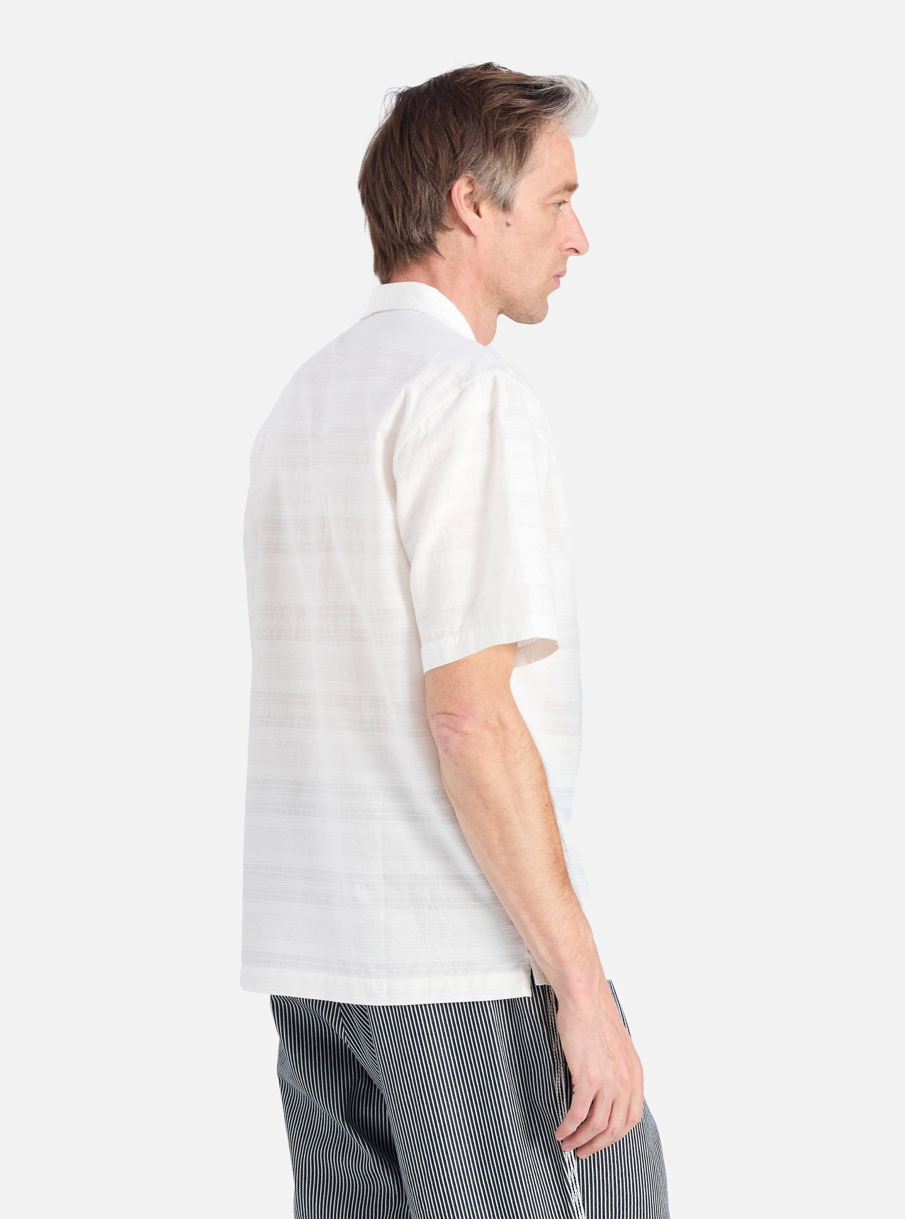 Universal Works Minari Shirt in Ecru Deffe Self Stripe Product Image