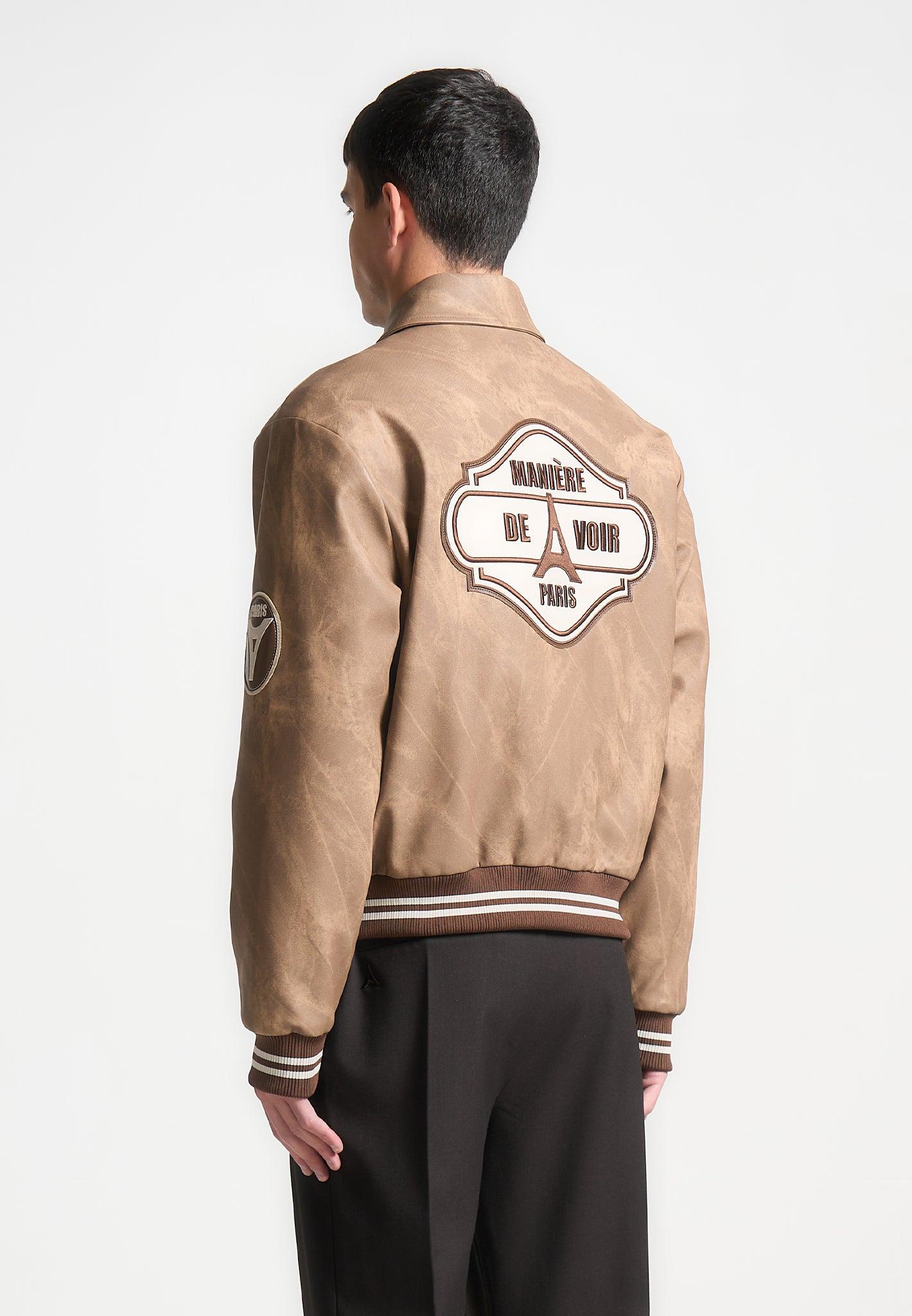 Vintage Marble Varsity Jacket - Brown Male Product Image