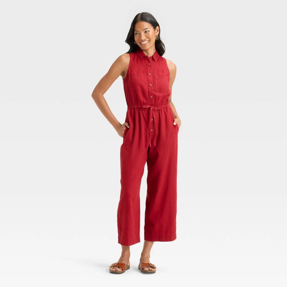 Womens Button-Front Jumpsuit - Universal Thread Red 8 Product Image