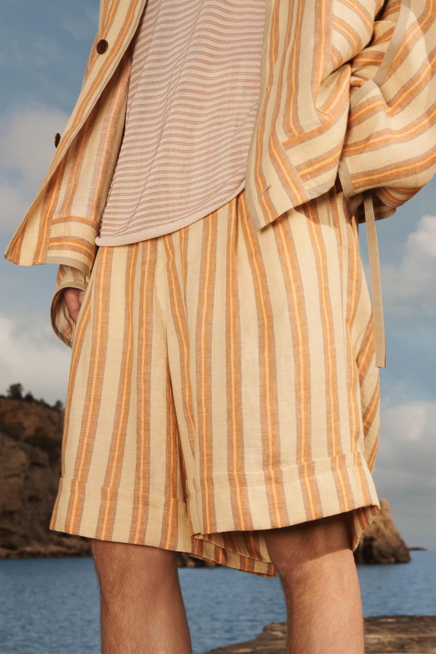 LIMITED EDITION STRIPED LINEN BERMUDA SHORTS Product Image